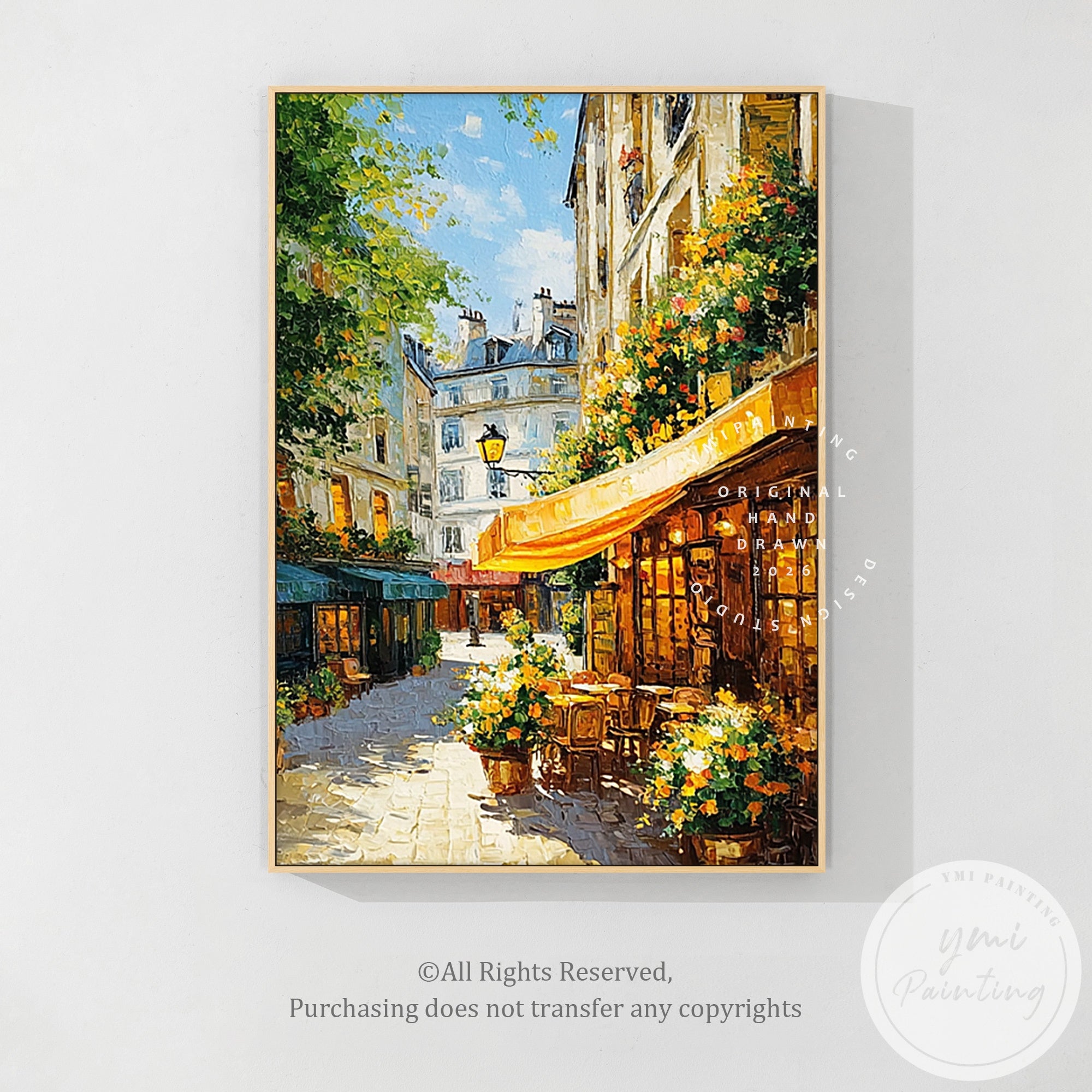 Impressionist urban landscape with warm sunlight tones