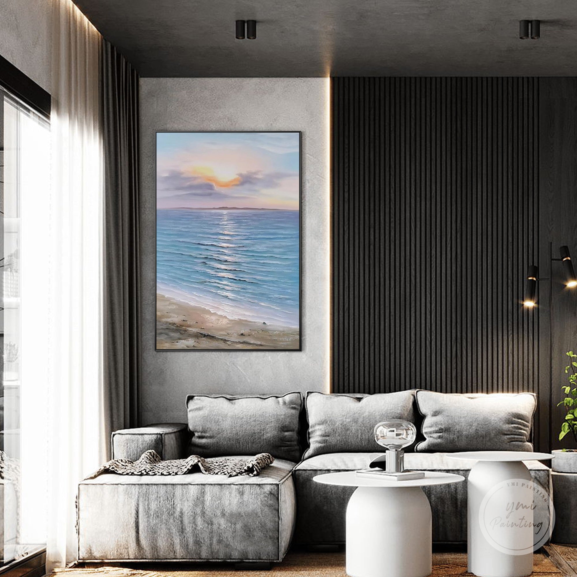 Coastal ocean painting for modern living room interior