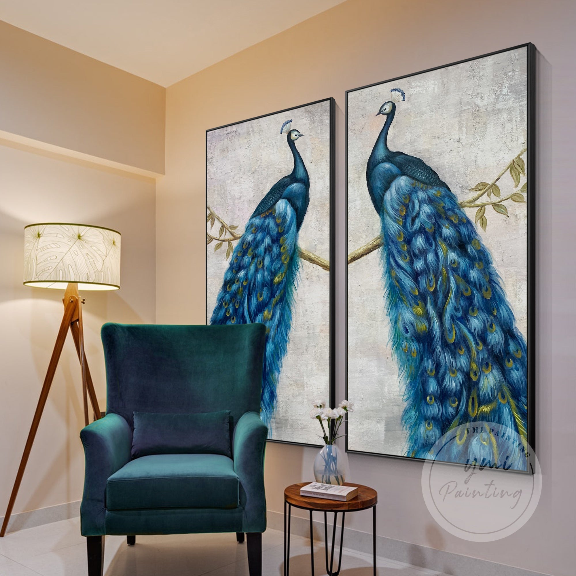 Dual Canvas Peacock Wall Art for entryway or living room.