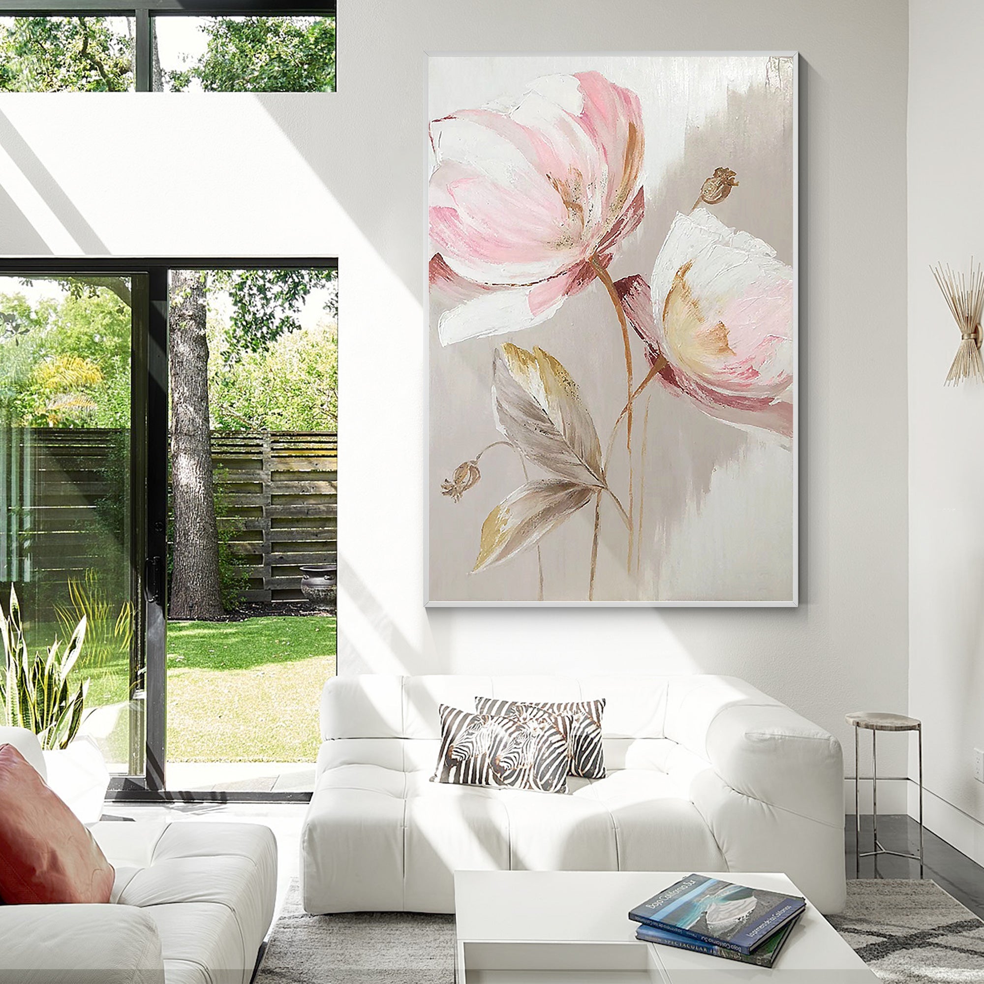 Texture detail of abstract pink flower bud painting on canvas