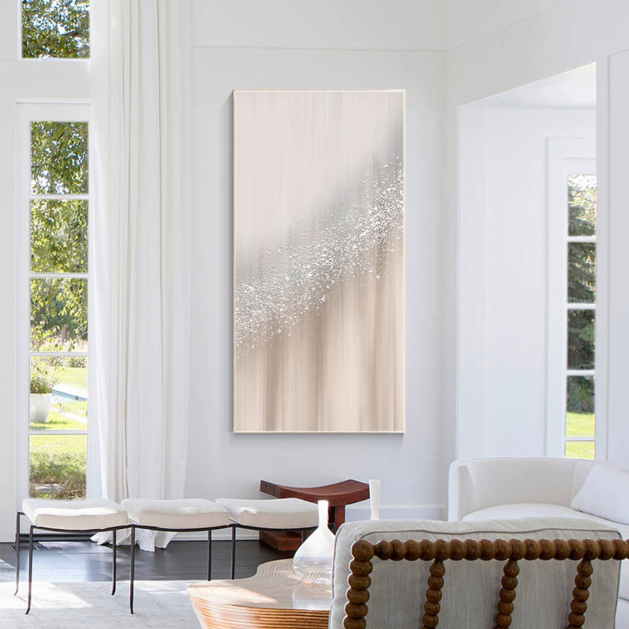 Elegant abstract wall art with pink and silver tones