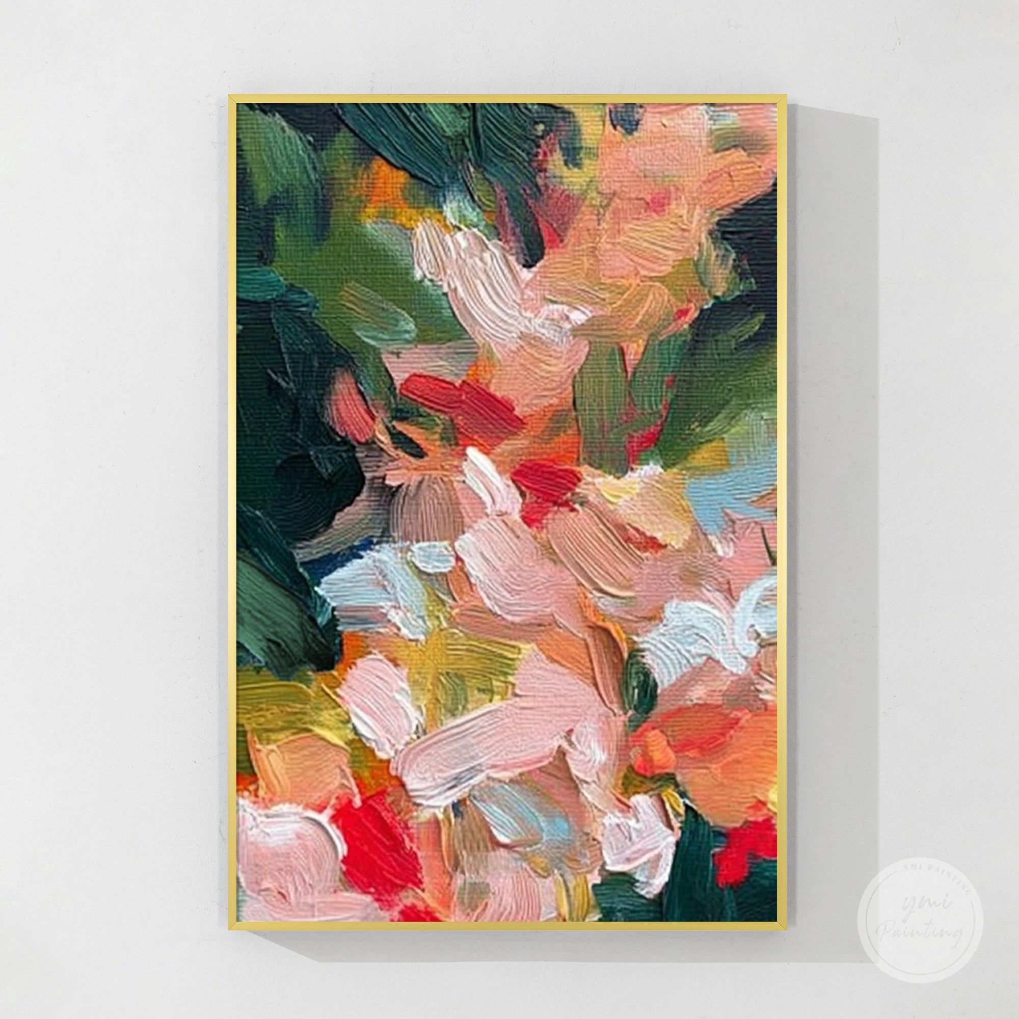 Colorful abstract flower painting with heavy brush texture