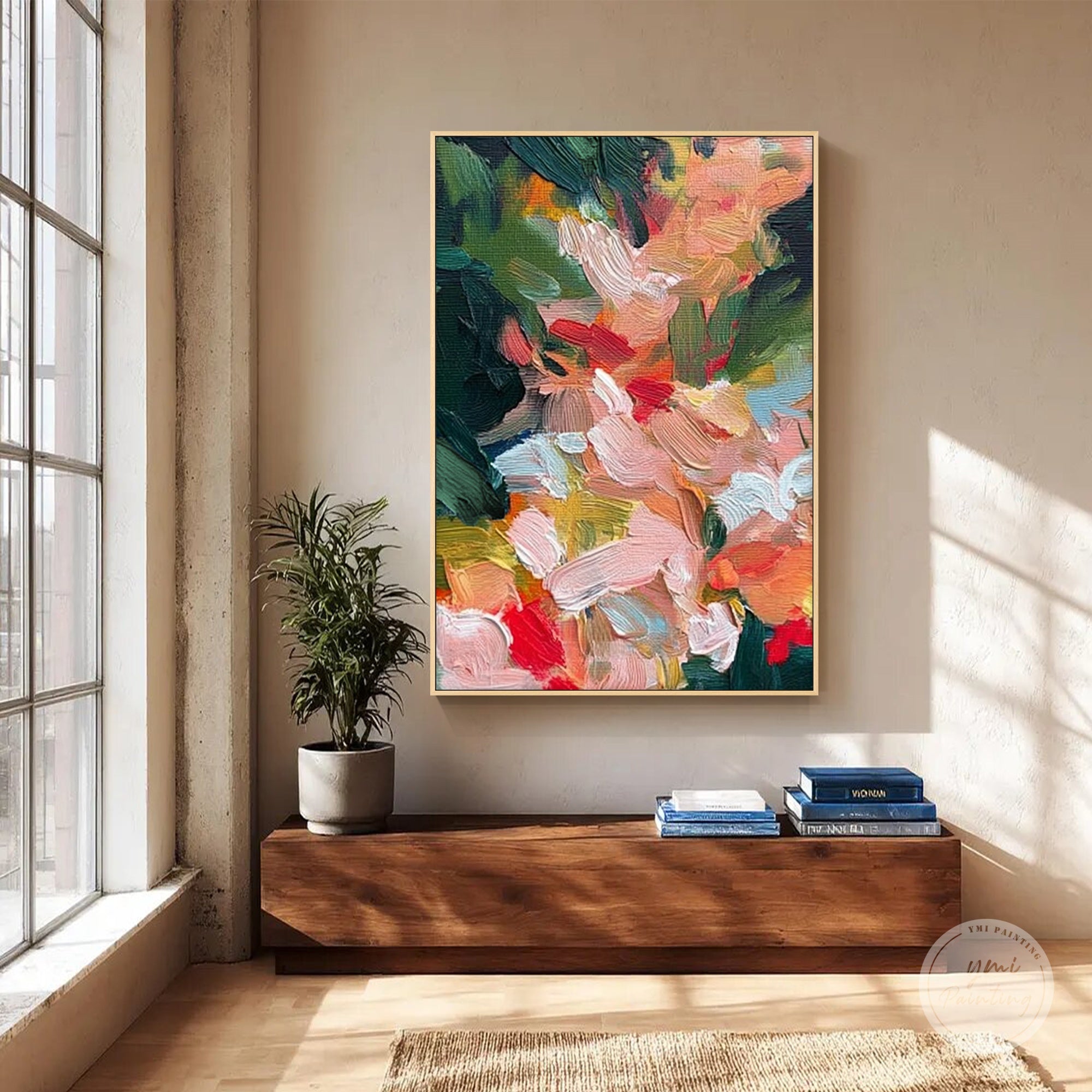 Textured hand-painted floral abstract wall decor