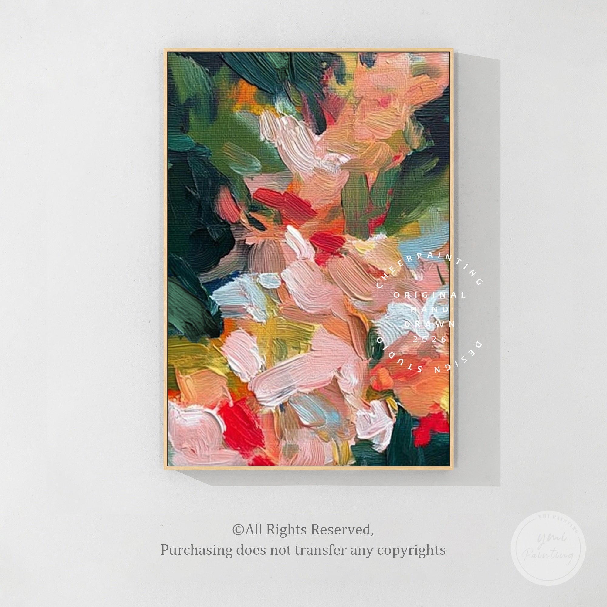 Thick textured brush strokes floral wall art on canvas