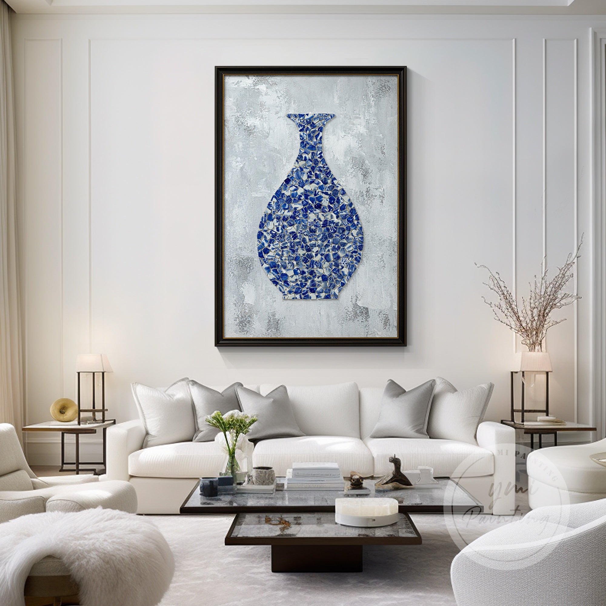 Vintage Porcelain Pottery Wall Art showcasing intricate blue floral patterns with a rich historical touch.