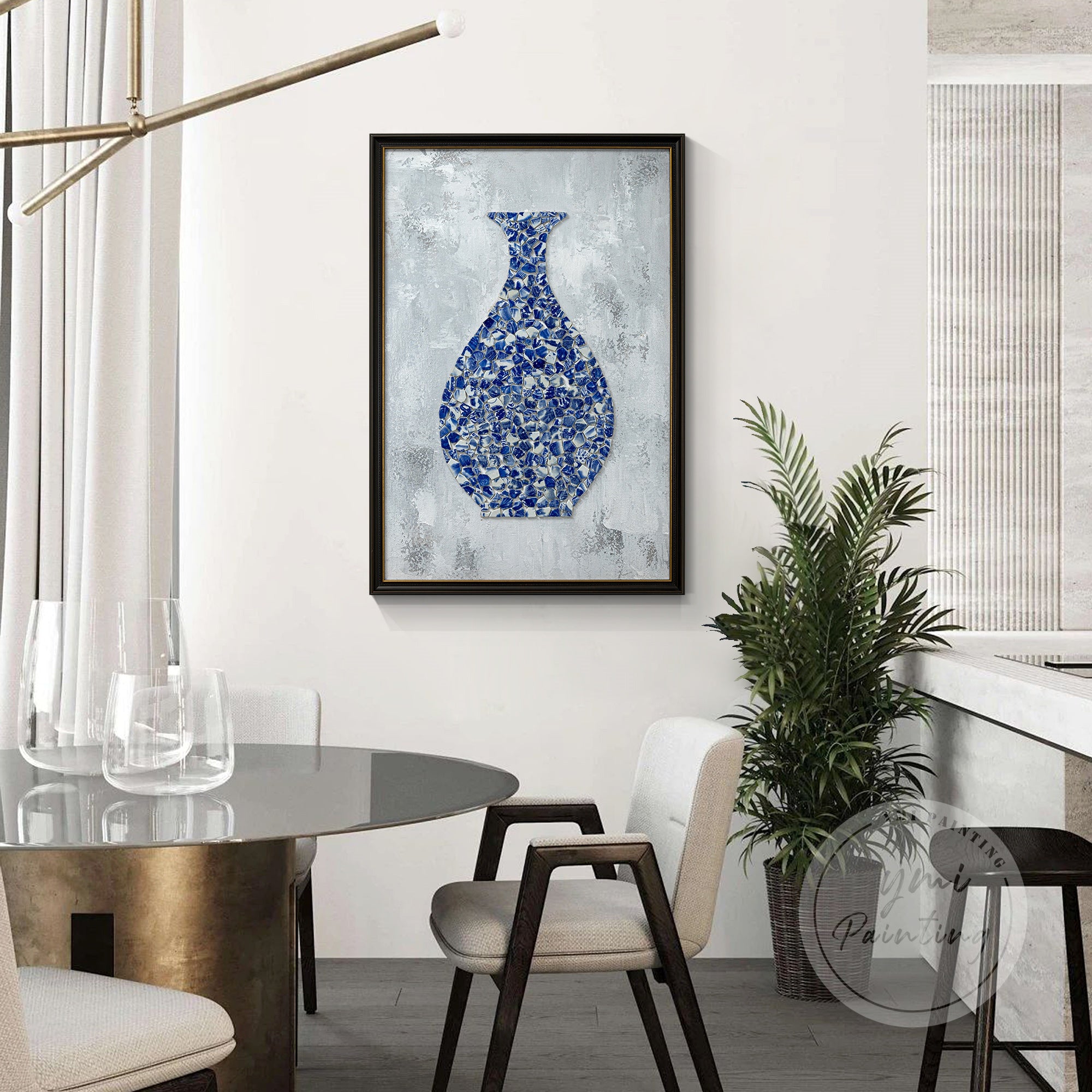 Original Handcrafted Porcelain Shards Wall Art with vintage frame, ideal for adding character to any interior space.