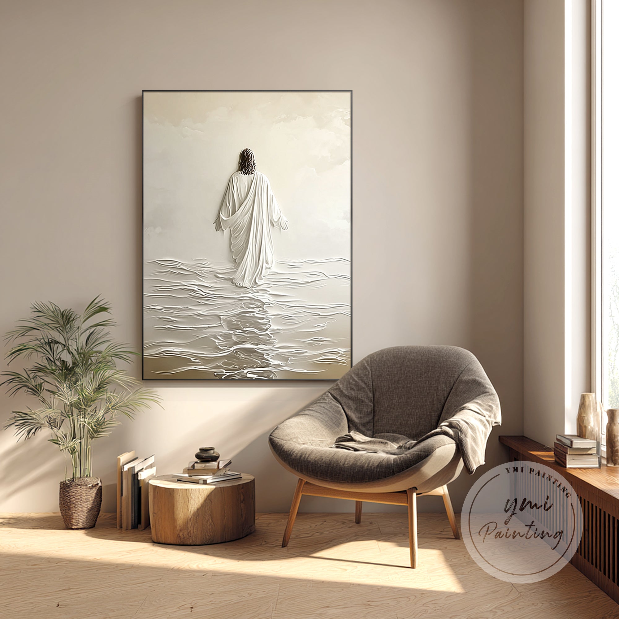 textured Jesus wall art neutral tone religious artwork