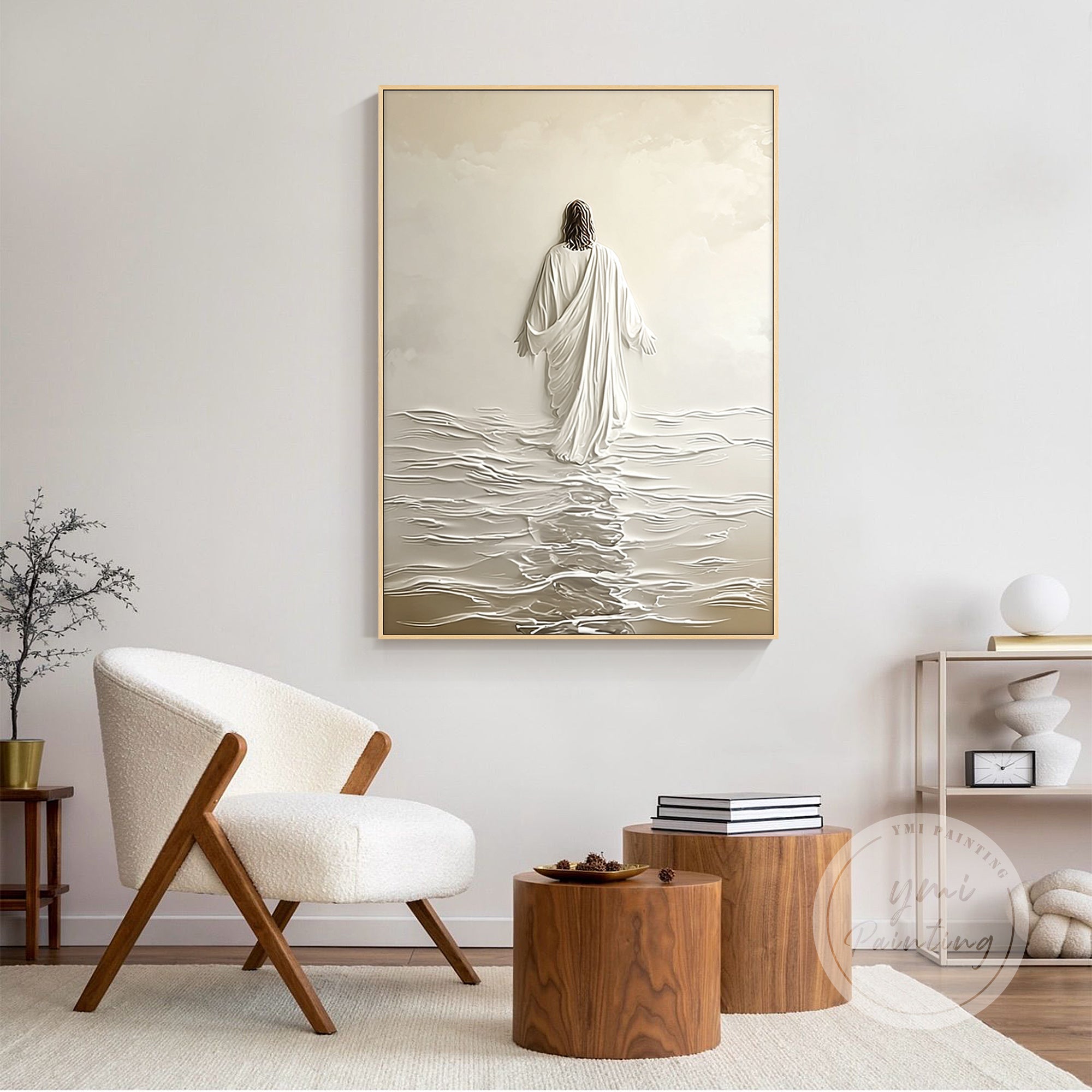 spiritual Christian wall art Jesus walking on water designtrait Jesus hands in prayer wall art
