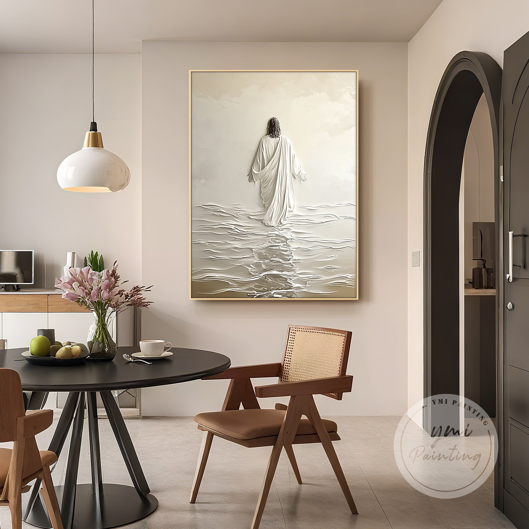 neutral color Jesus artwork textured religious wall decor