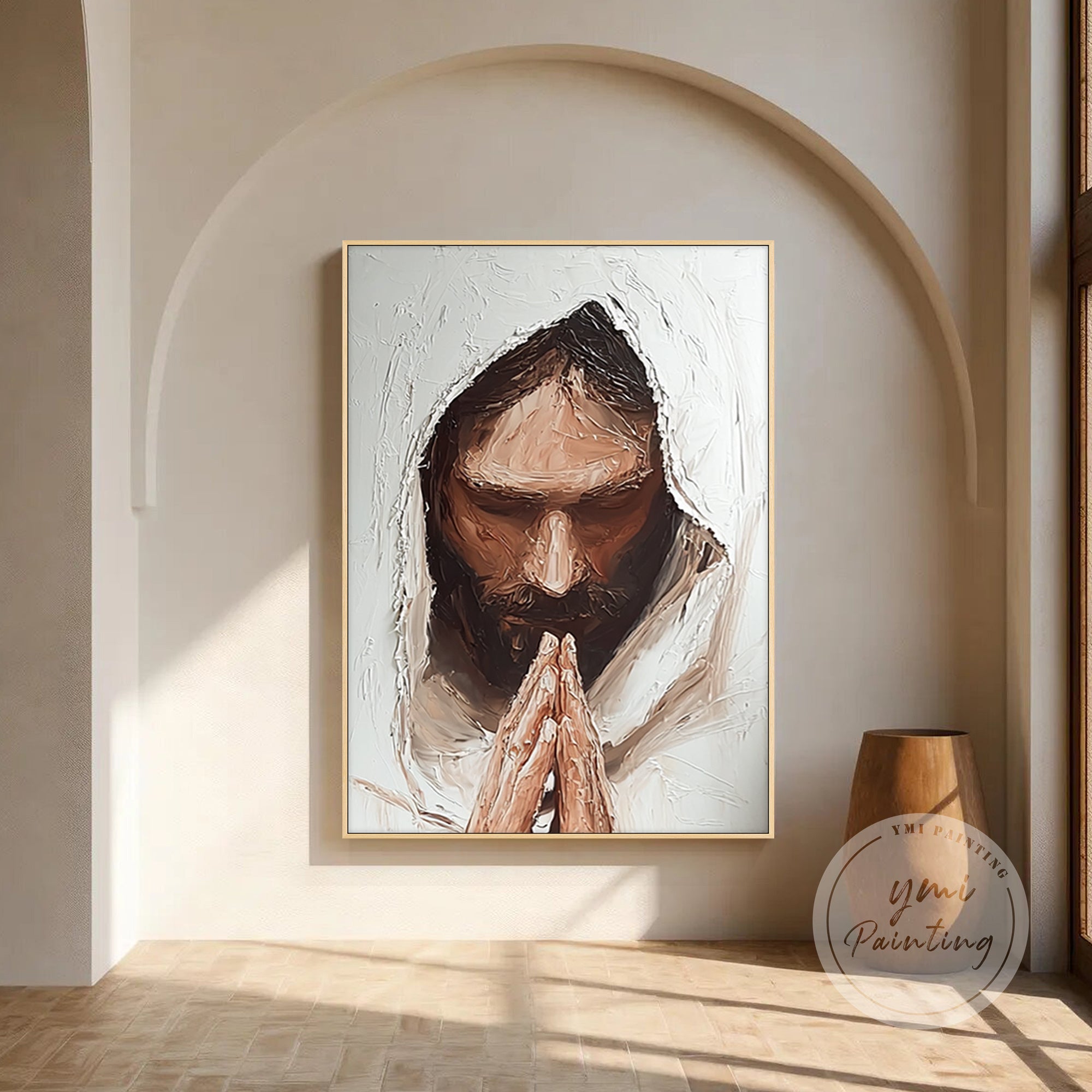 Christian portrait Jesus hands in prayer wall art