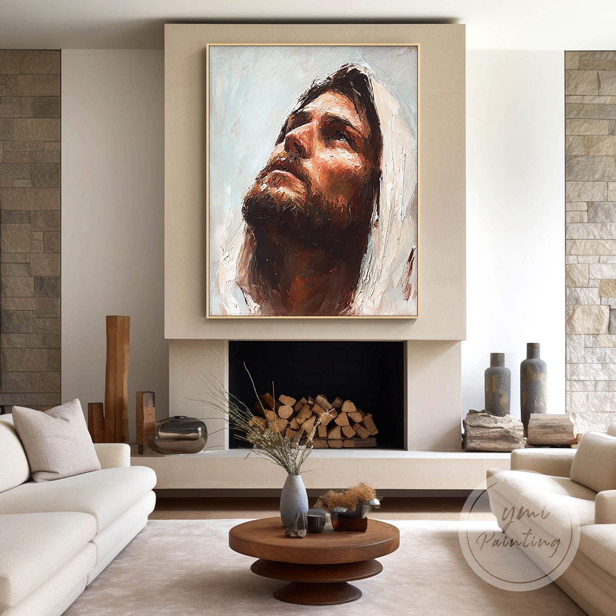 Religiøst Jesus lerretskunstverk som et blikkfang i stuedekorasjonen.