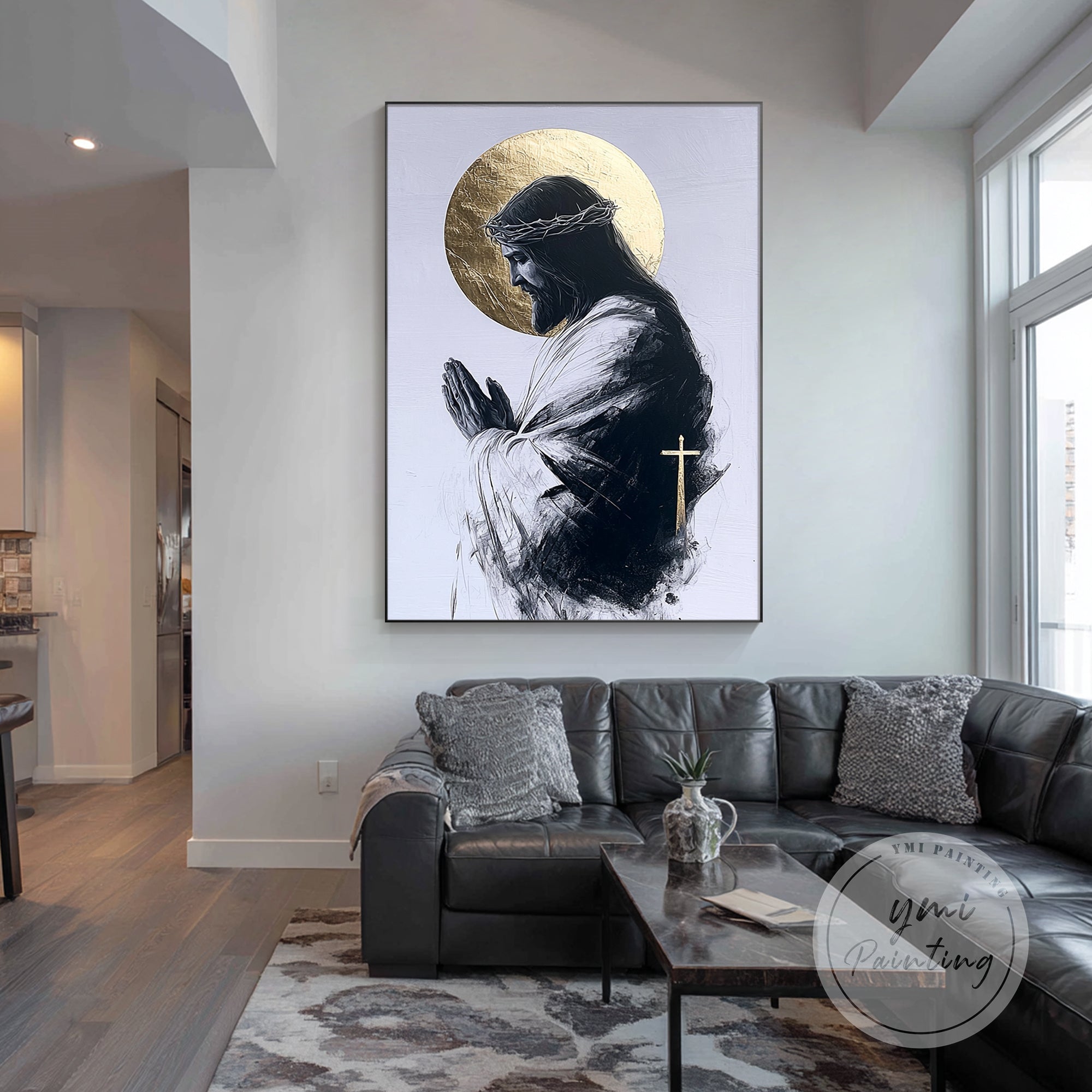 religious canvas painting in dining room decor