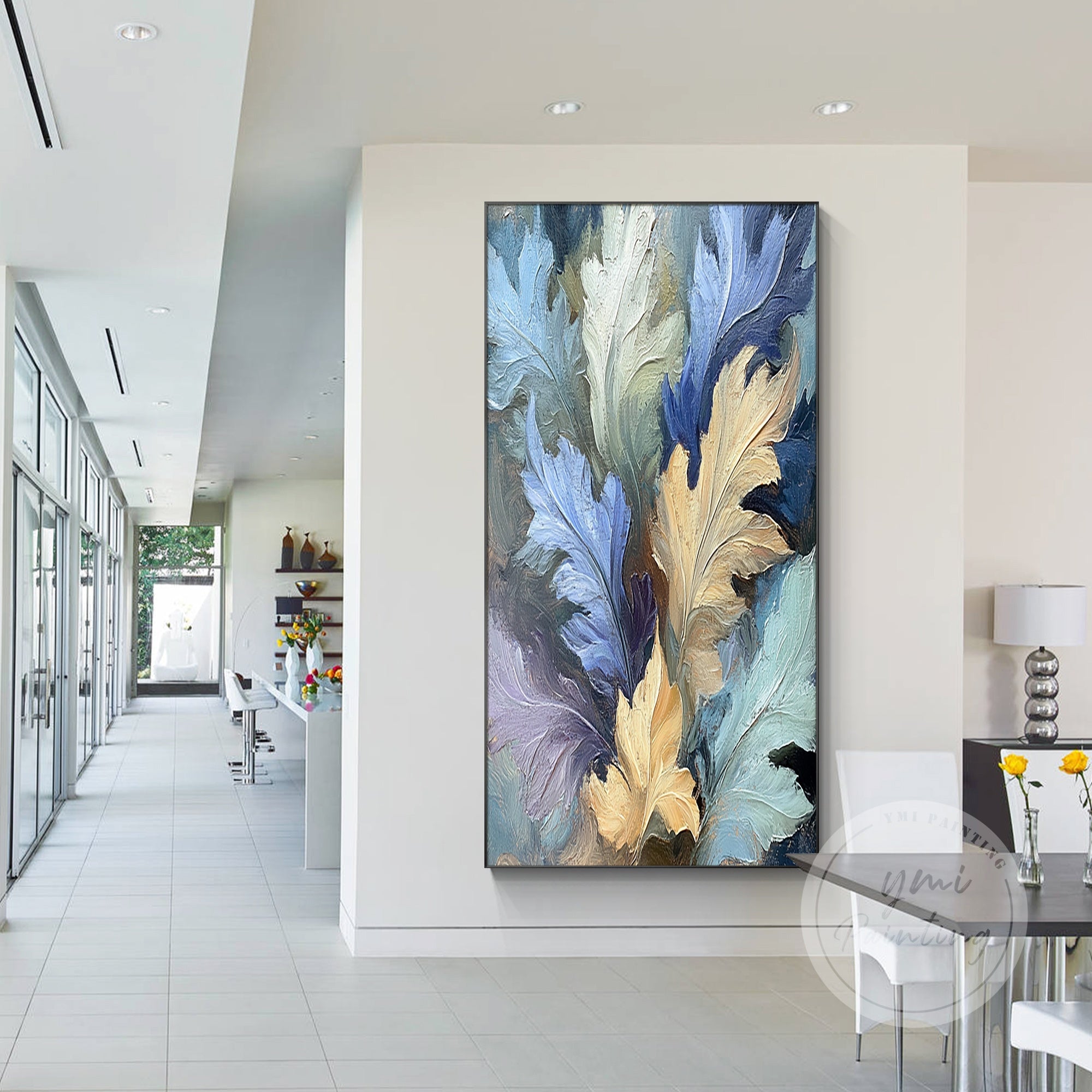 Rustic fall wall decor with textured brushstrokes highlighting the beauty of autumn leaves.