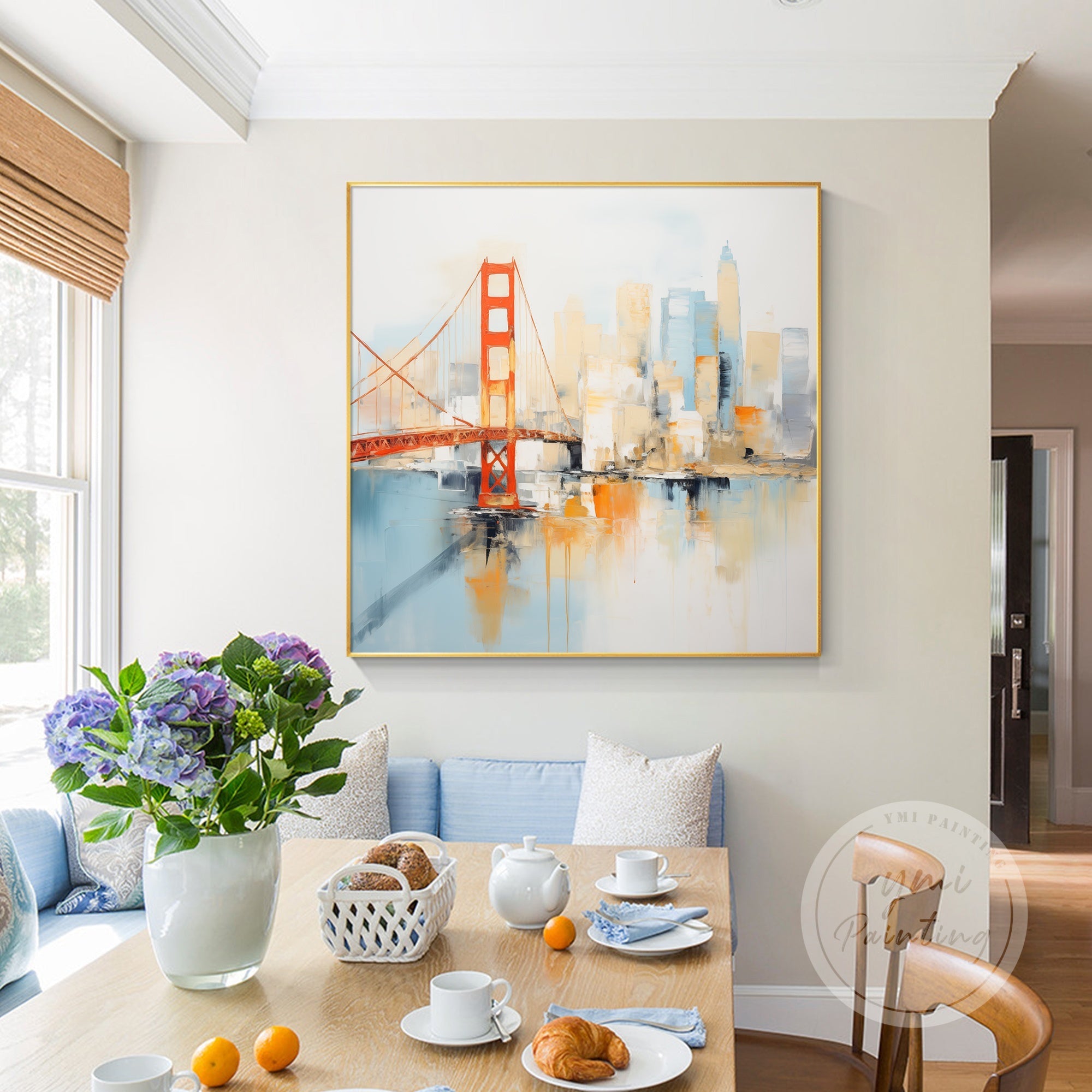 Original abstract San Francisco painting, featuring a dynamic and modern interpretation of the city's iconic skyline.