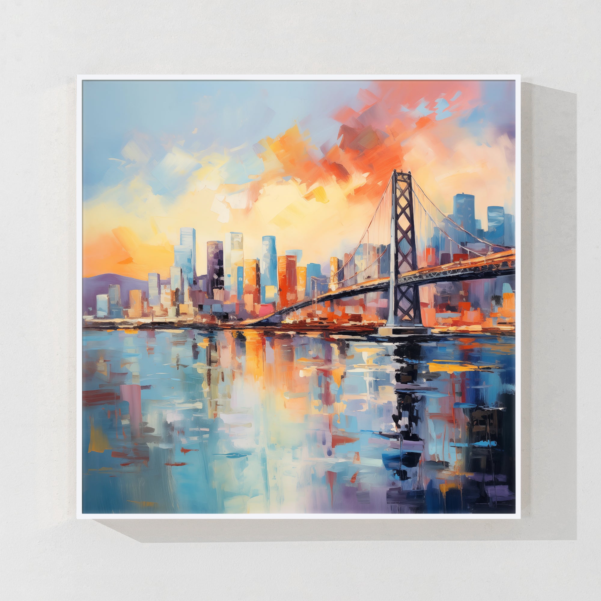 Golden Gate Bridge canvas, hand-painted with beautiful texture, symbolizing California's natural beauty and vibrant spirit.