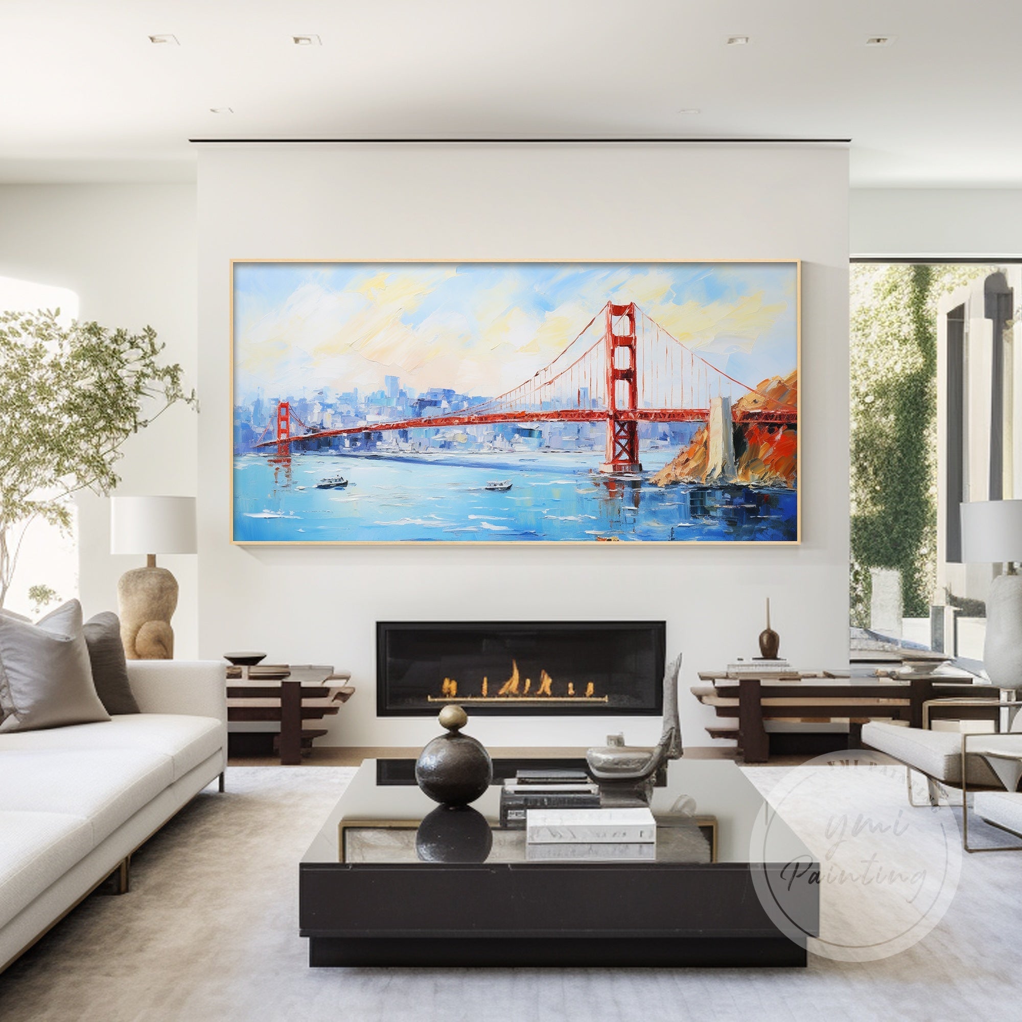 Original Golden Gate Bridge painting in impasto style, adding rich color and texture to your space.