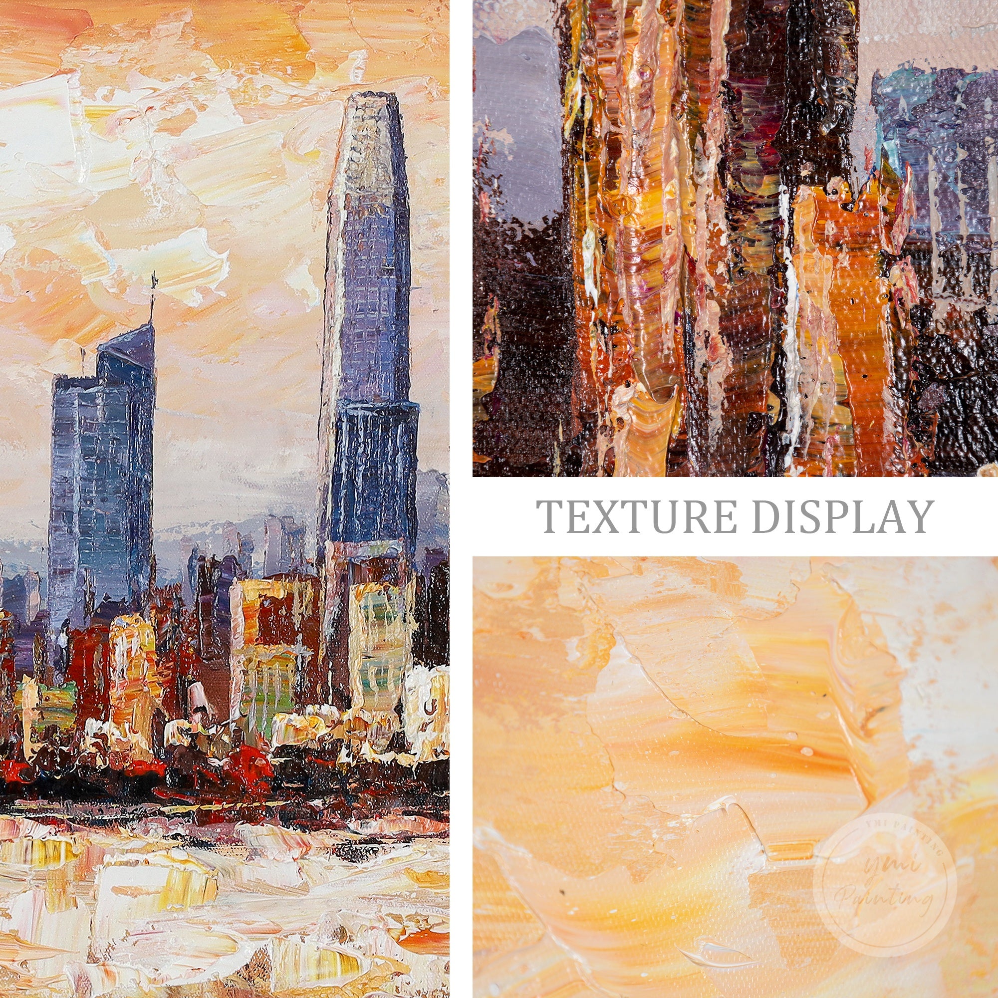 San Francisco skyline abstract painting, large canvas wall art with expressive cityscape design.