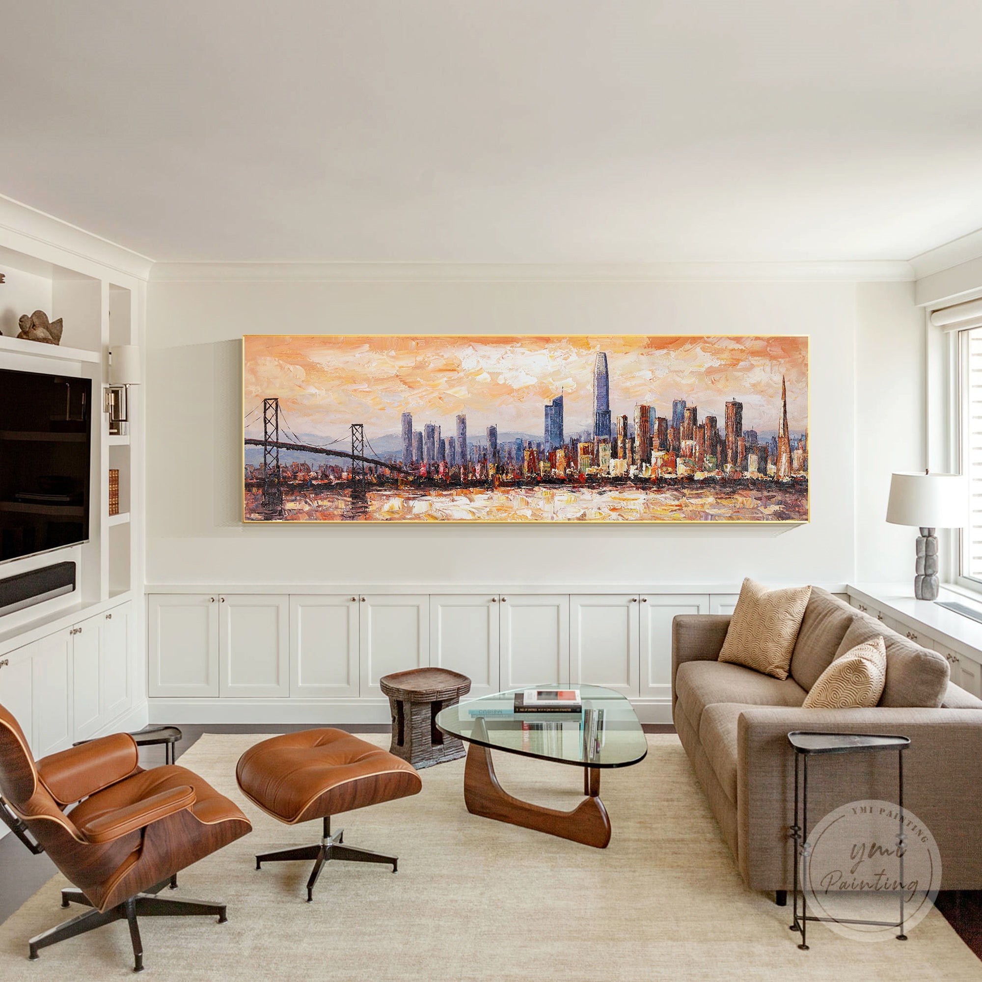 Vibrant San Francisco cityscape painting, large abstract oil art capturing the city’s energy.