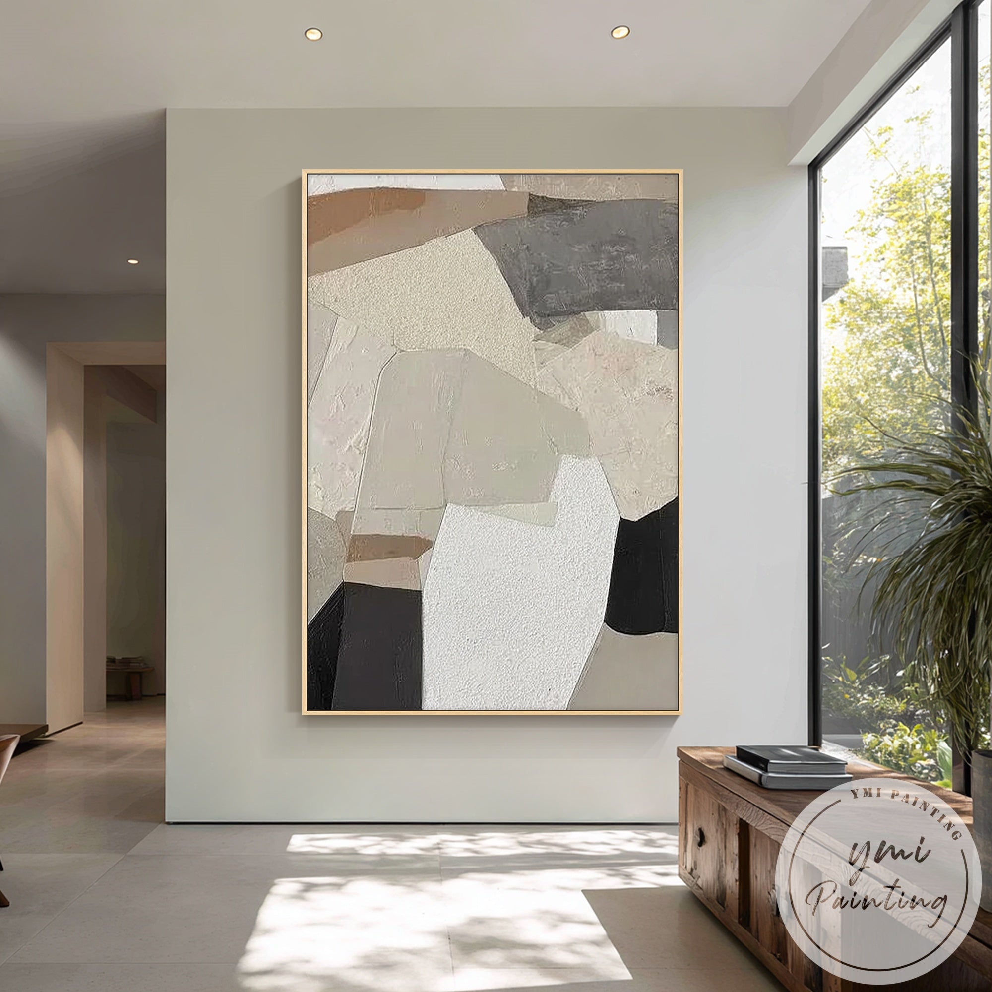 Beige and cream geometric wall decor canvas painting