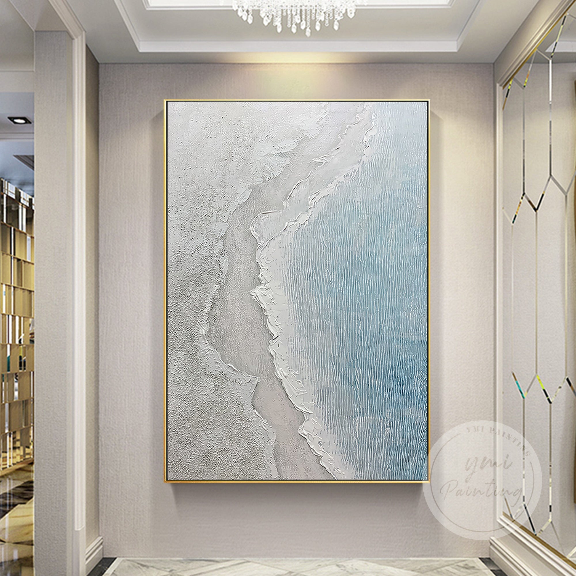 Heavy texture sea wave painting, perfect for contemporary ocean-inspired decor.