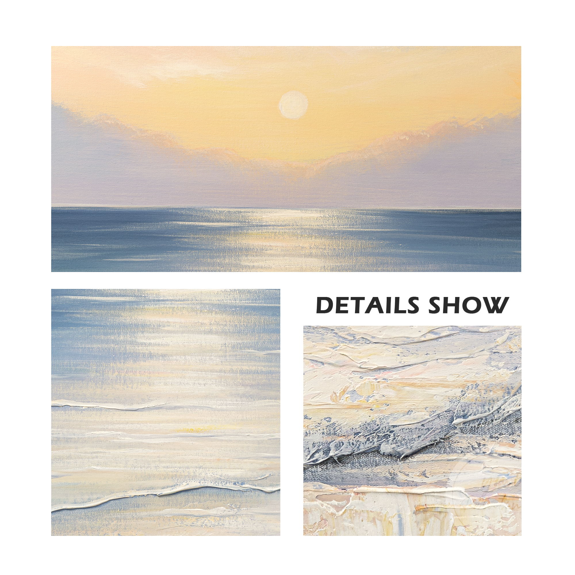 Abstract Coastal Wave Wall Art in soft blue and yellow tones, perfect for a serene seaside atmosphere.