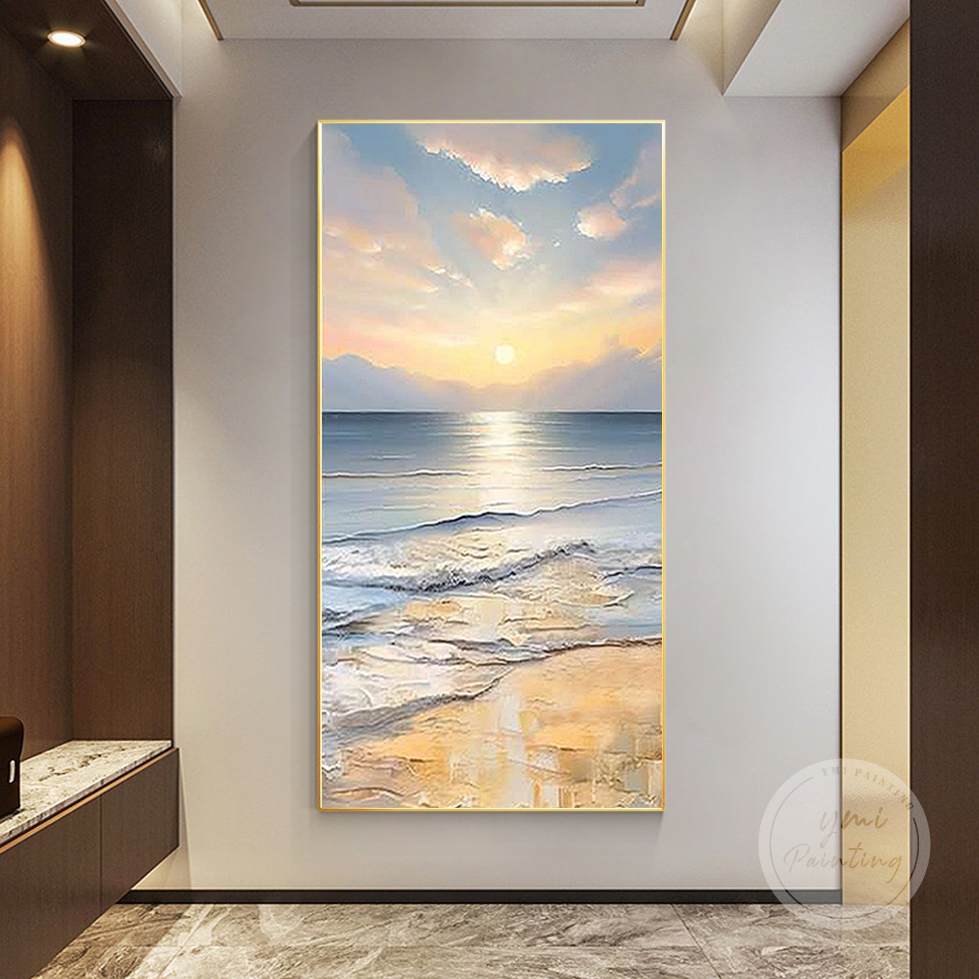 Large Abstract Wave Painting capturing the essence of the ocean with dynamic brush textures.