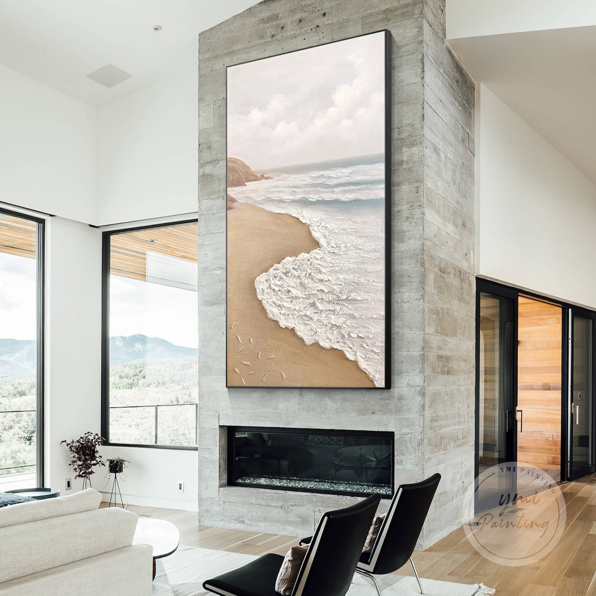 Beige sea wall decor with 3D acrylic textures and serene beach energy.