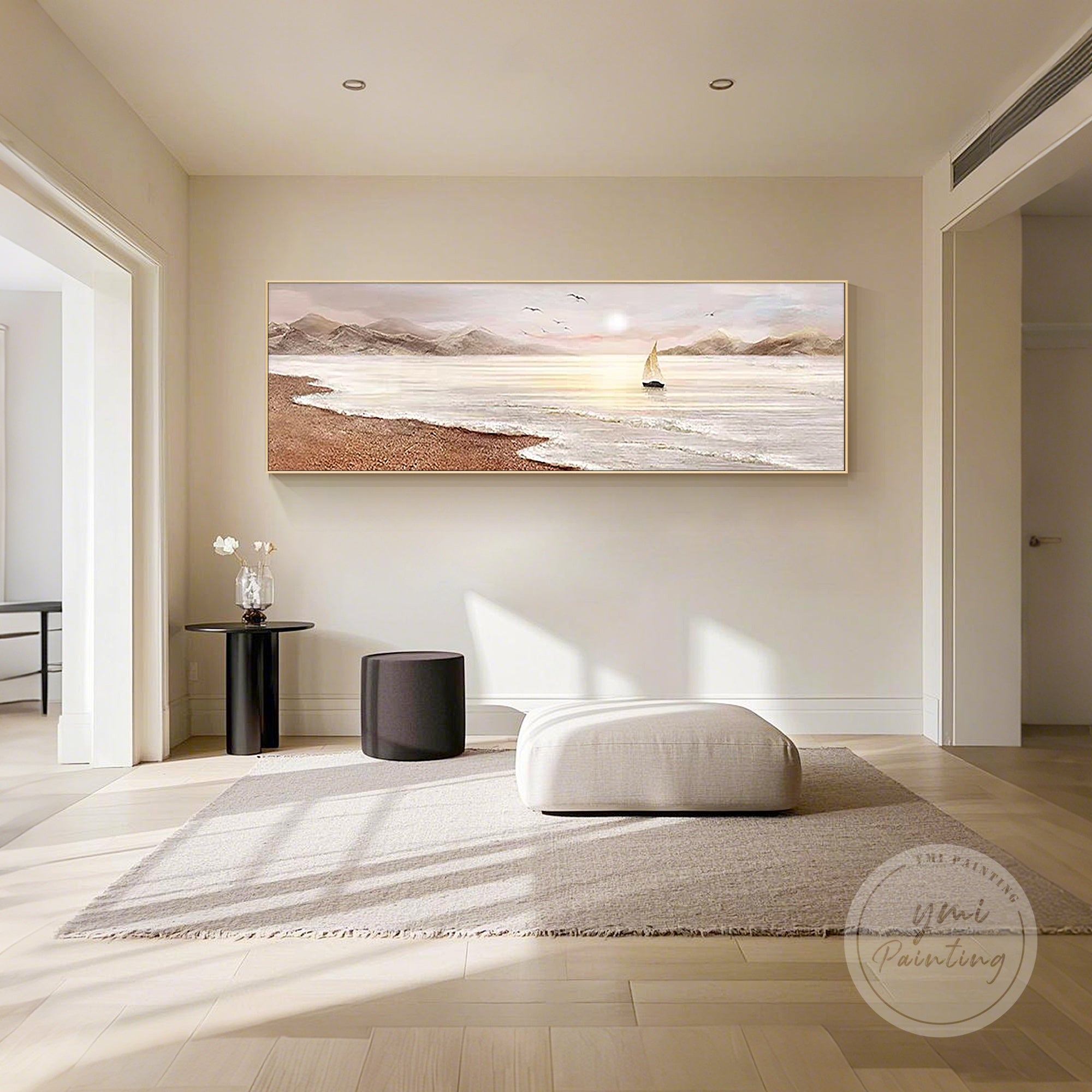 Hand-painted large 3D seascape canvas art with sailboat, ideal retirement gift, beautifully suited for above-sofa or guest room placement.