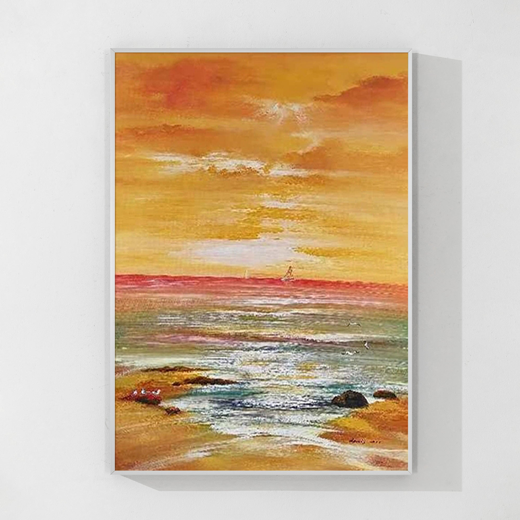 impressionist sunset seascape oil painting with textured impasto