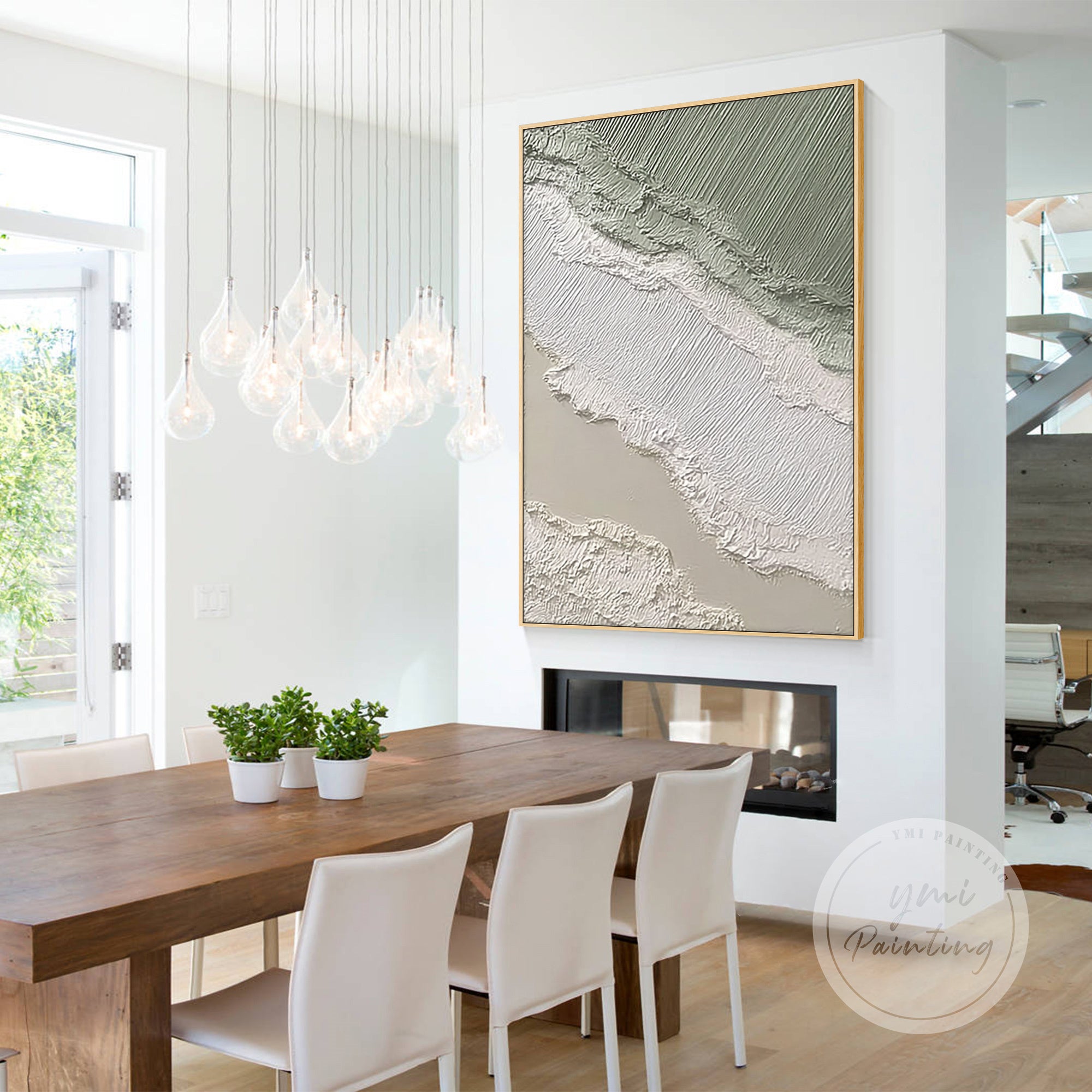 minimalist textured canvas on plain white wall decor