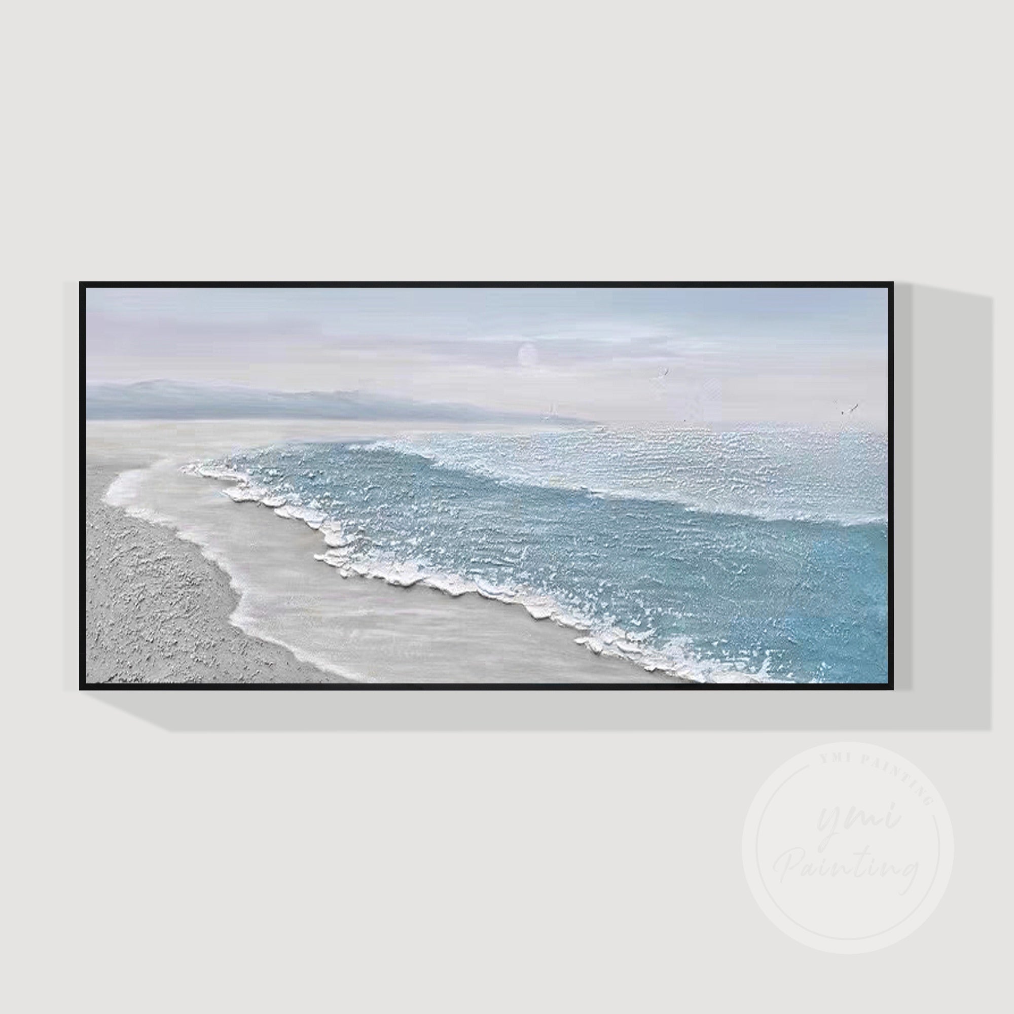 Calm Seascape in Blues in black frame