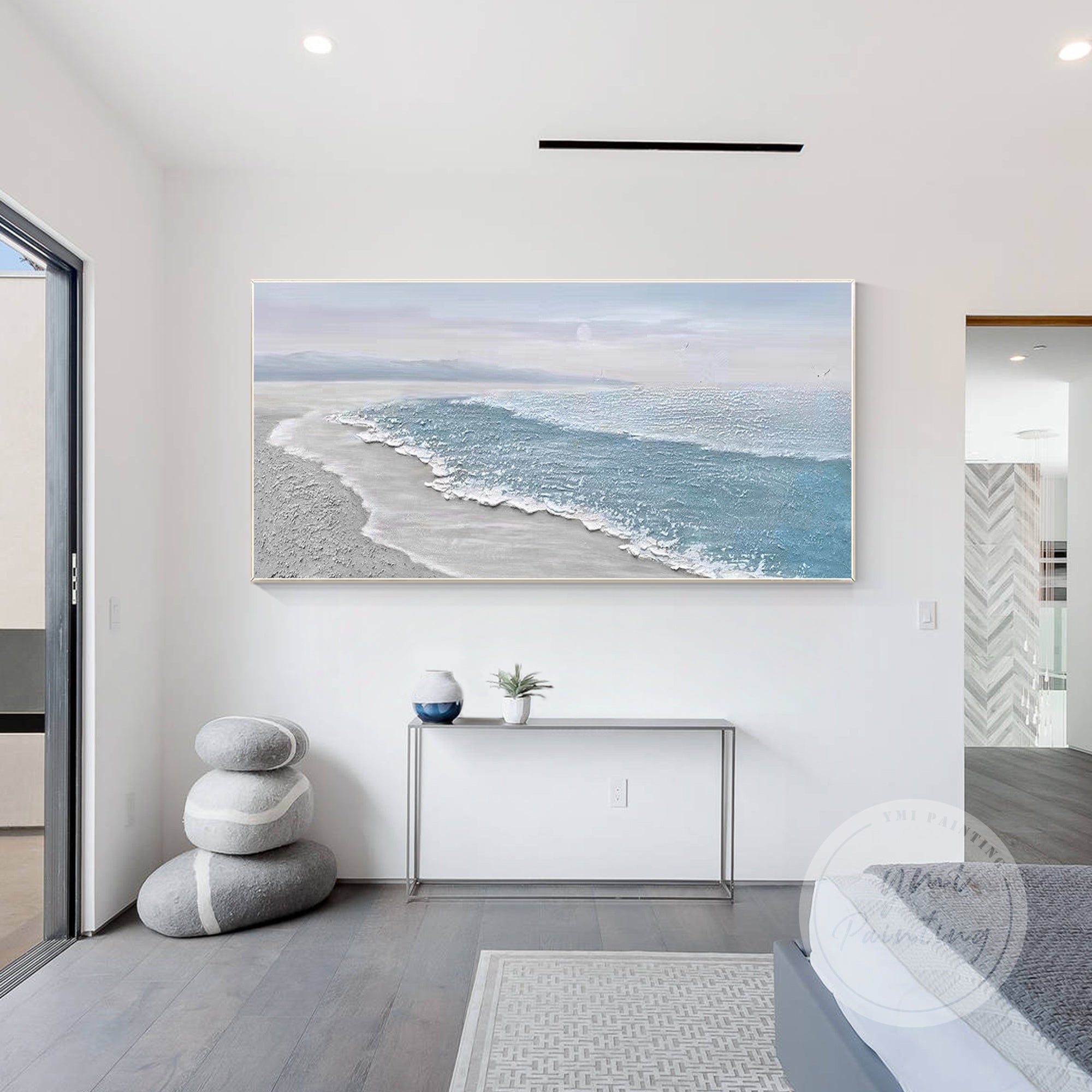 Serene 3D Ocean Wall Art, Large Beach Painting
