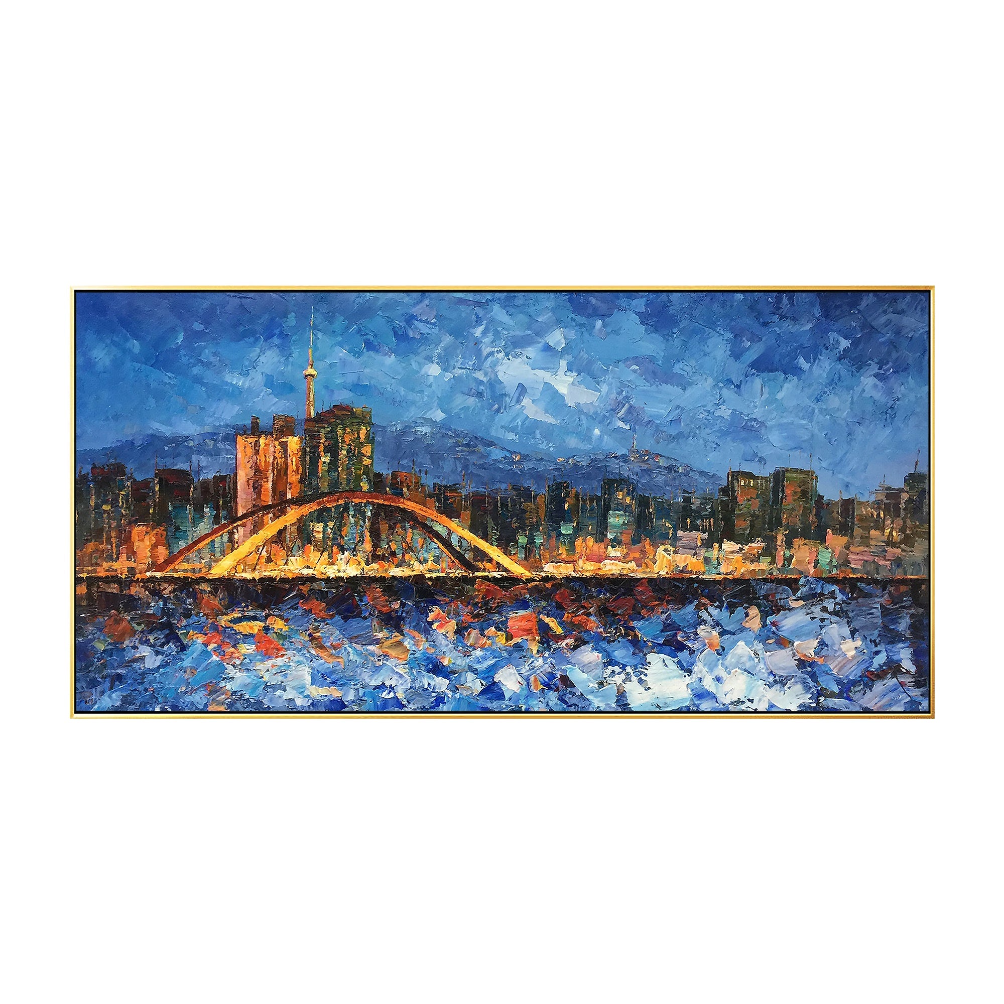 Abstract Seoul cityscape art, vibrant oil painting with rich brushstrokes and modern city feel.