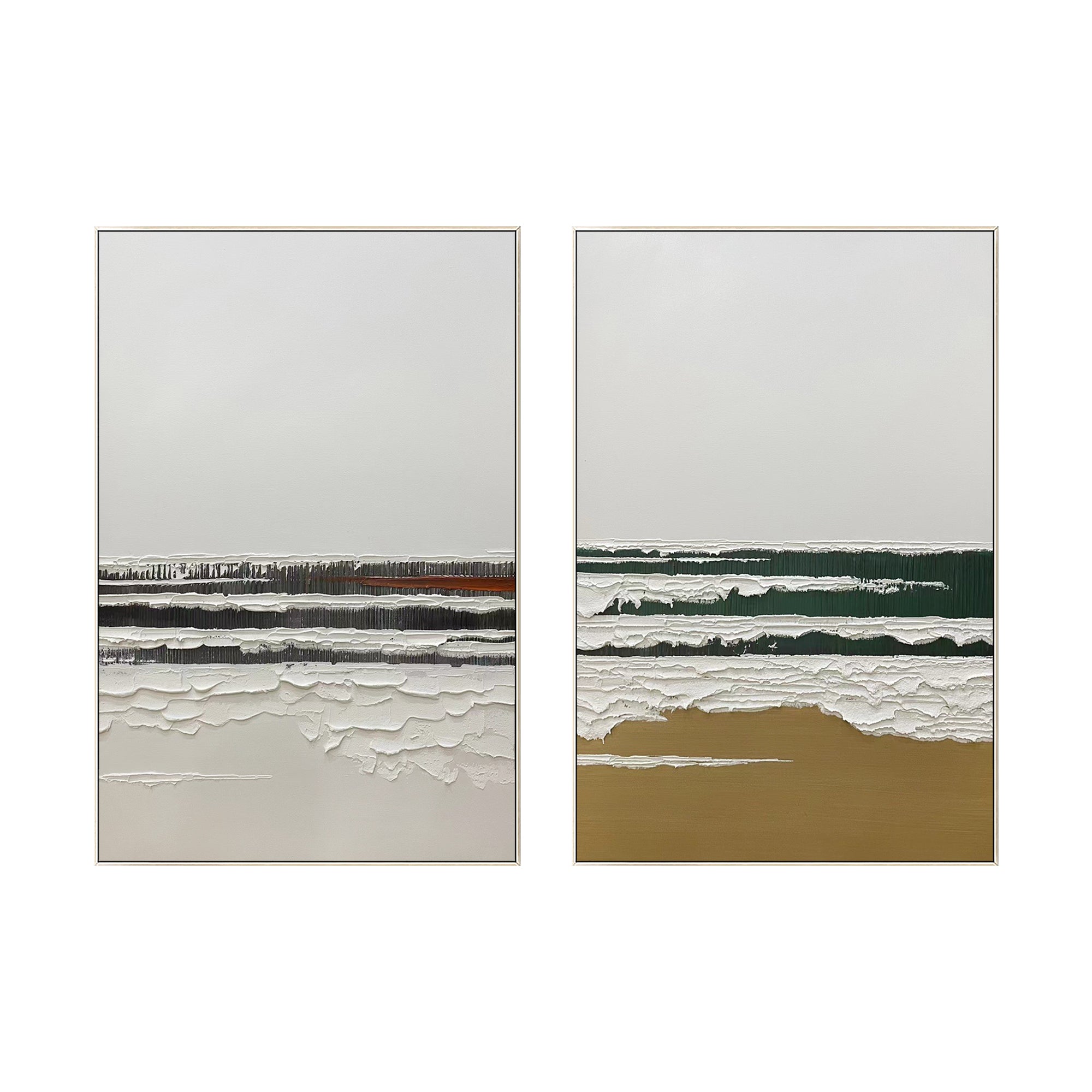 Serenity in Snow and Desert Minimalist painting set of two in silver frame