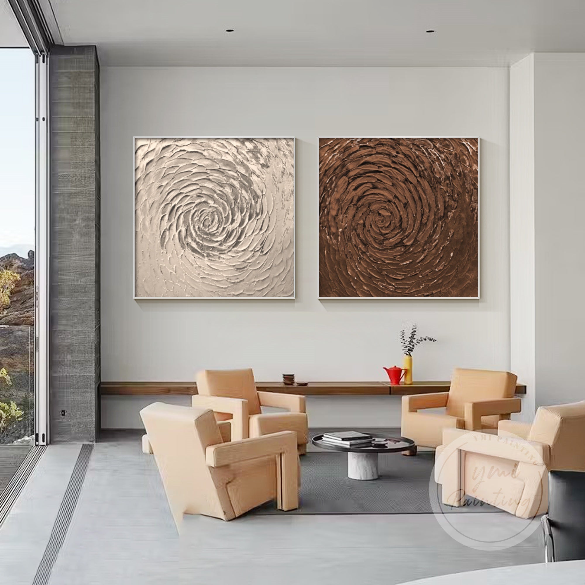 Clean and minimalist abstract spiral art with metallic textures.