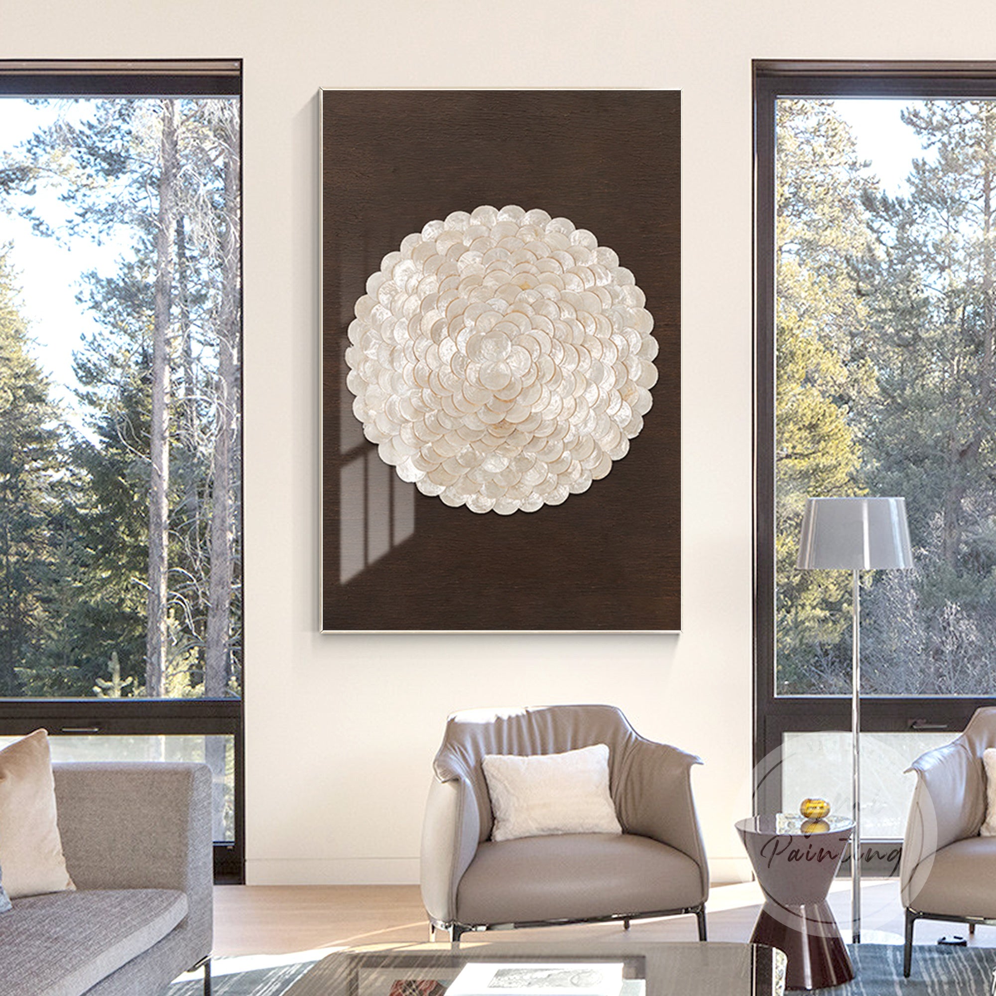 Elegant shell wall art with soft golden tones