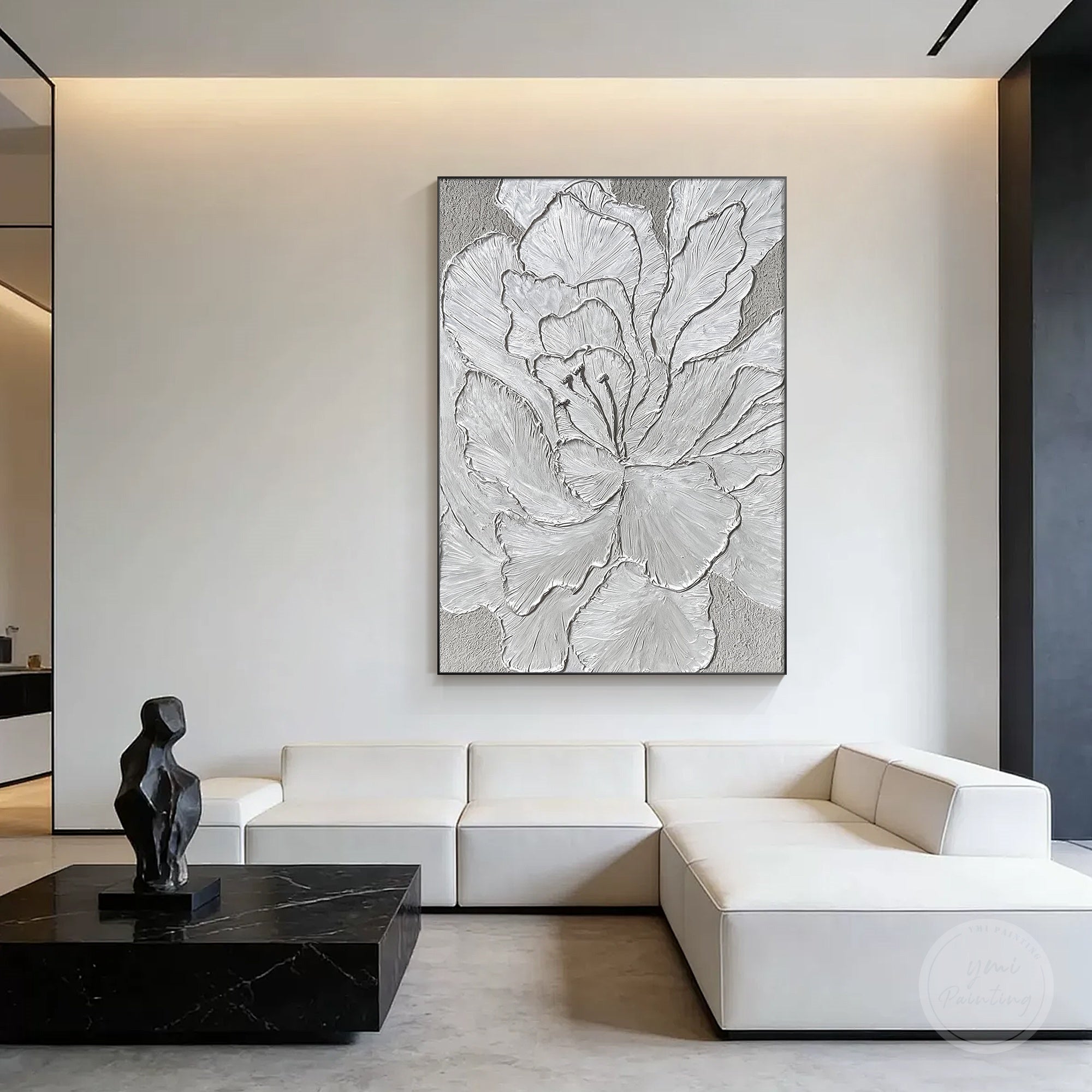 Metallic silver abstract flower sculptural artwork