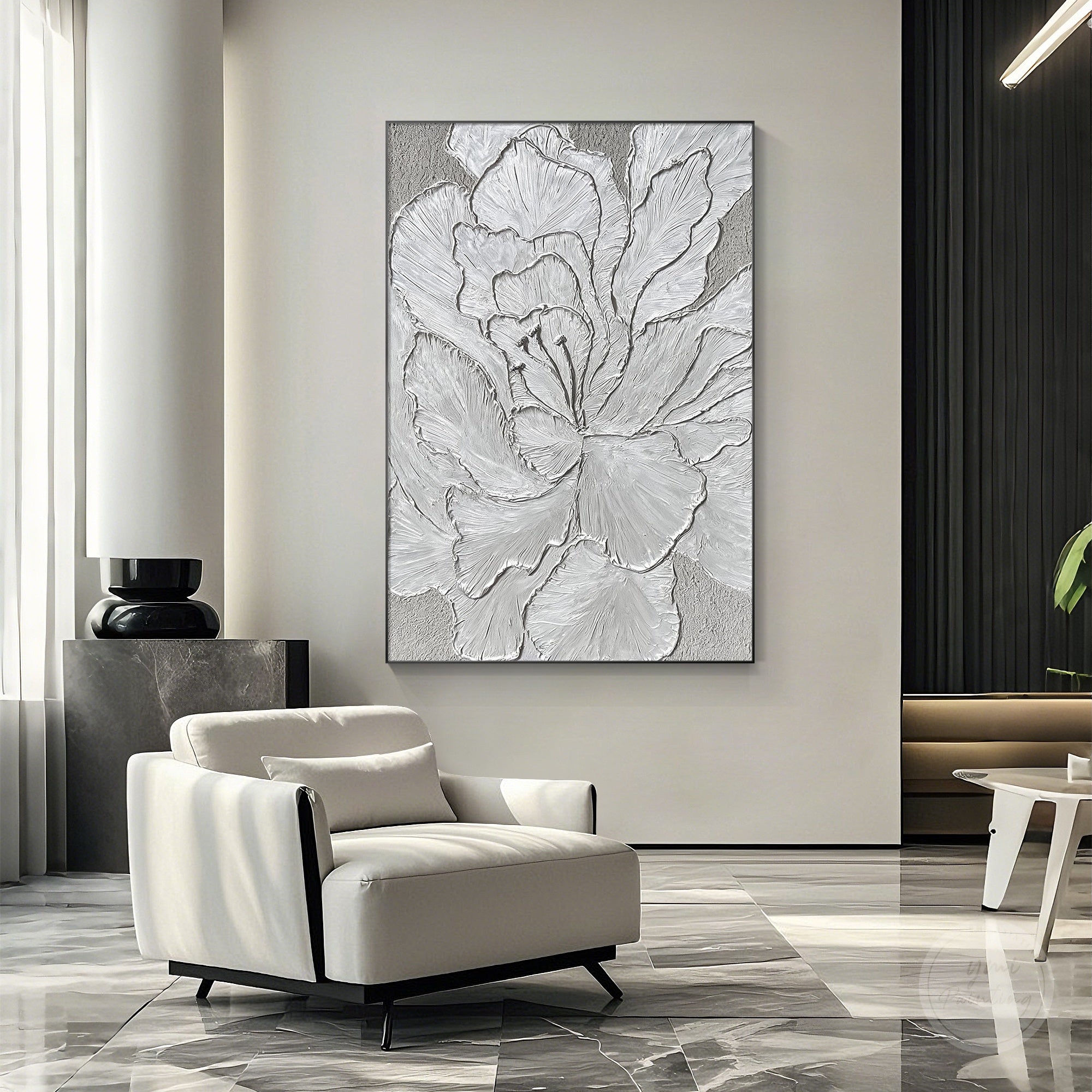 Sculptural metallic flower wall art canvas design