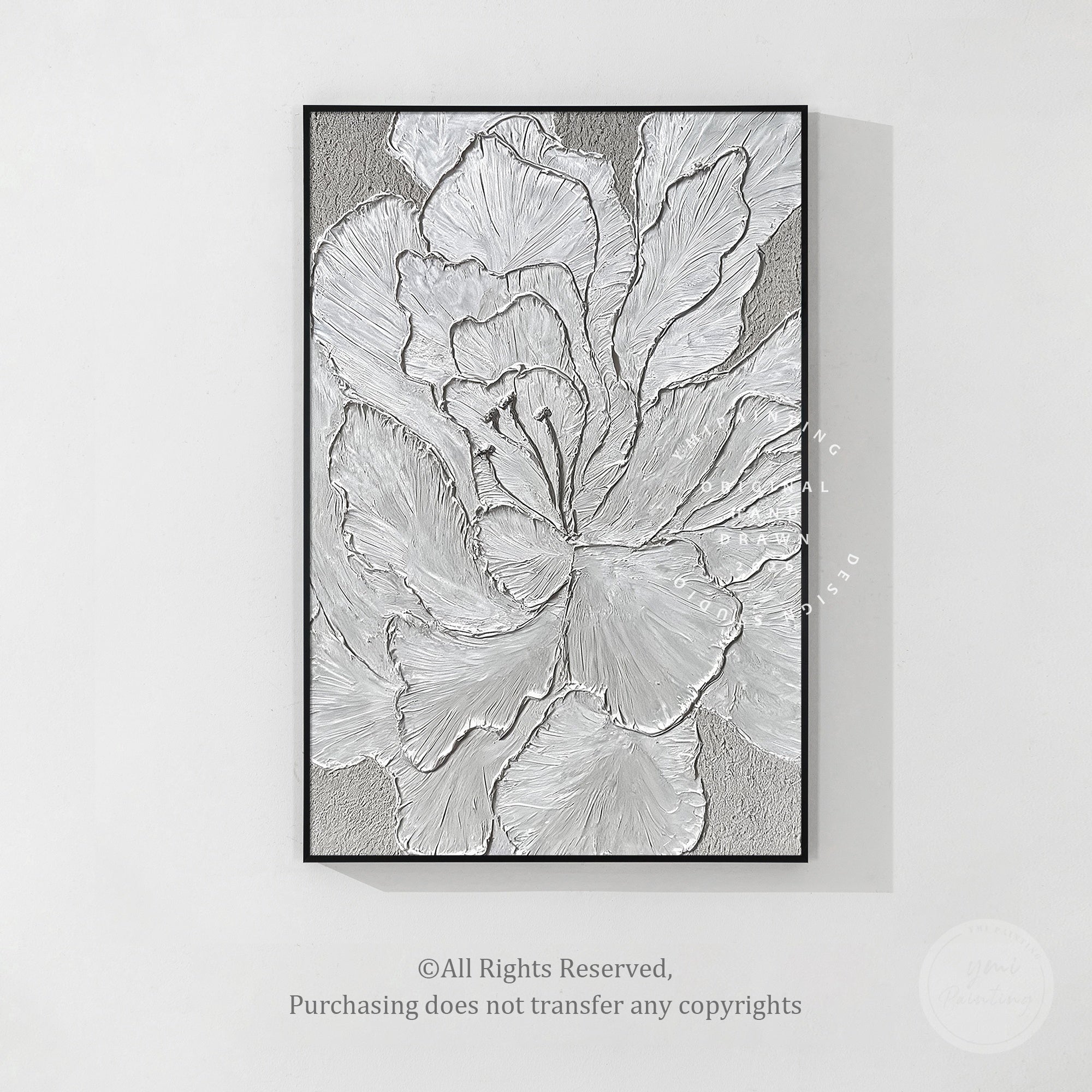 Luxury modern silver floral 3D textured artwork