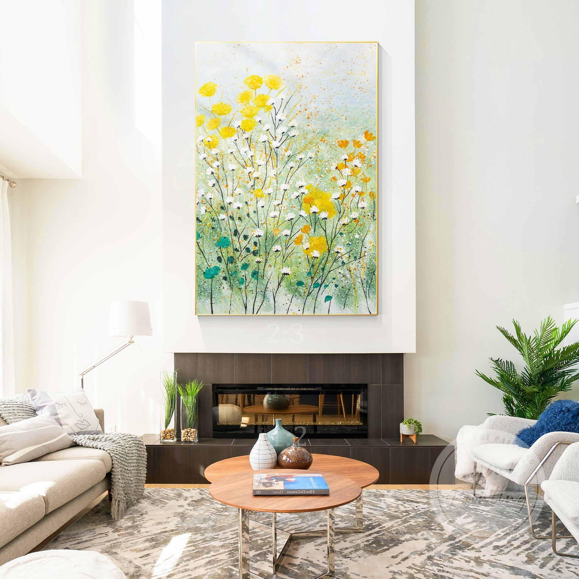The gentle colors and delicate details of this wildflower painting create a fresh, calming atmosphere in any modern home.