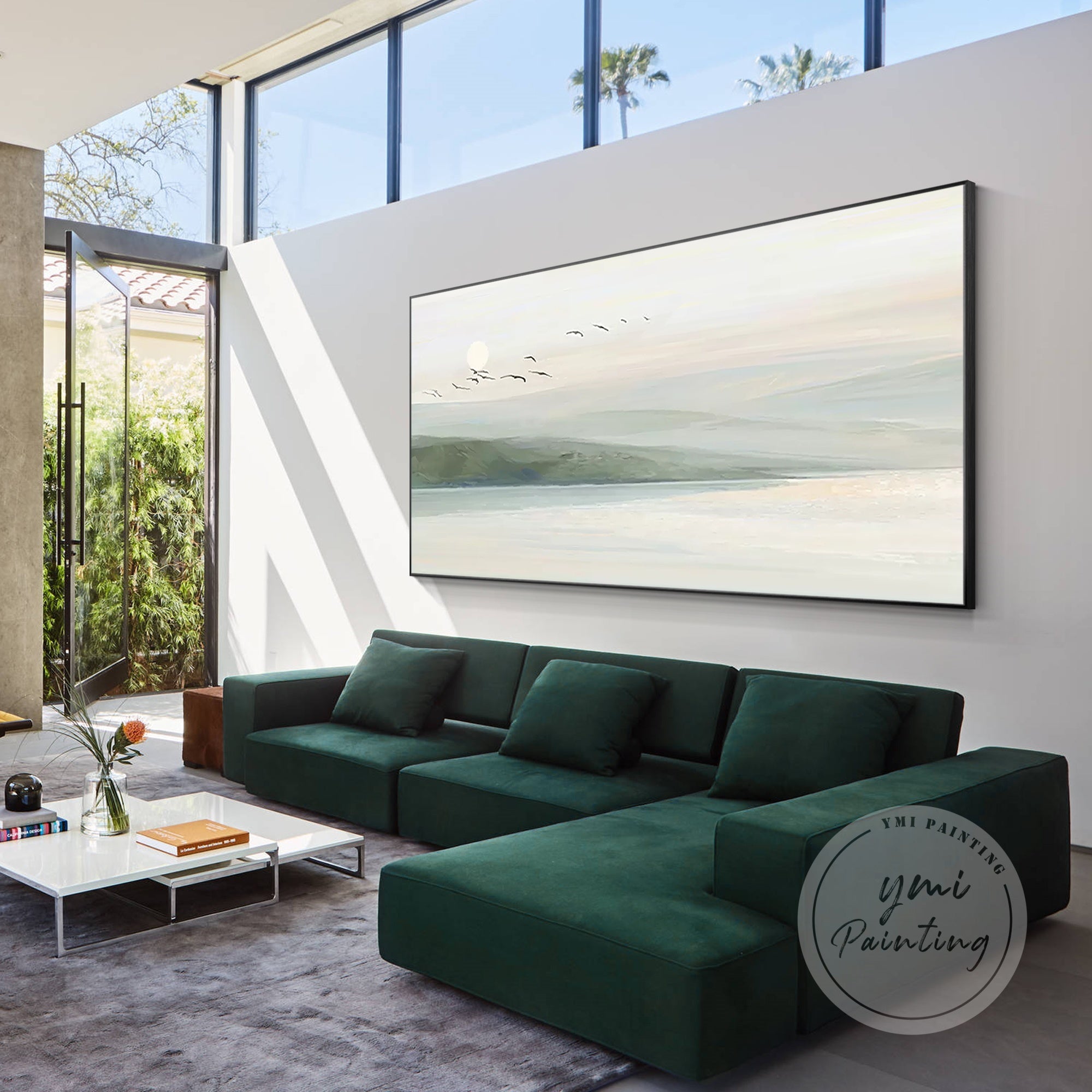 Peaceful abstract landscape with soft pastel colors depicting a calming natural scene.