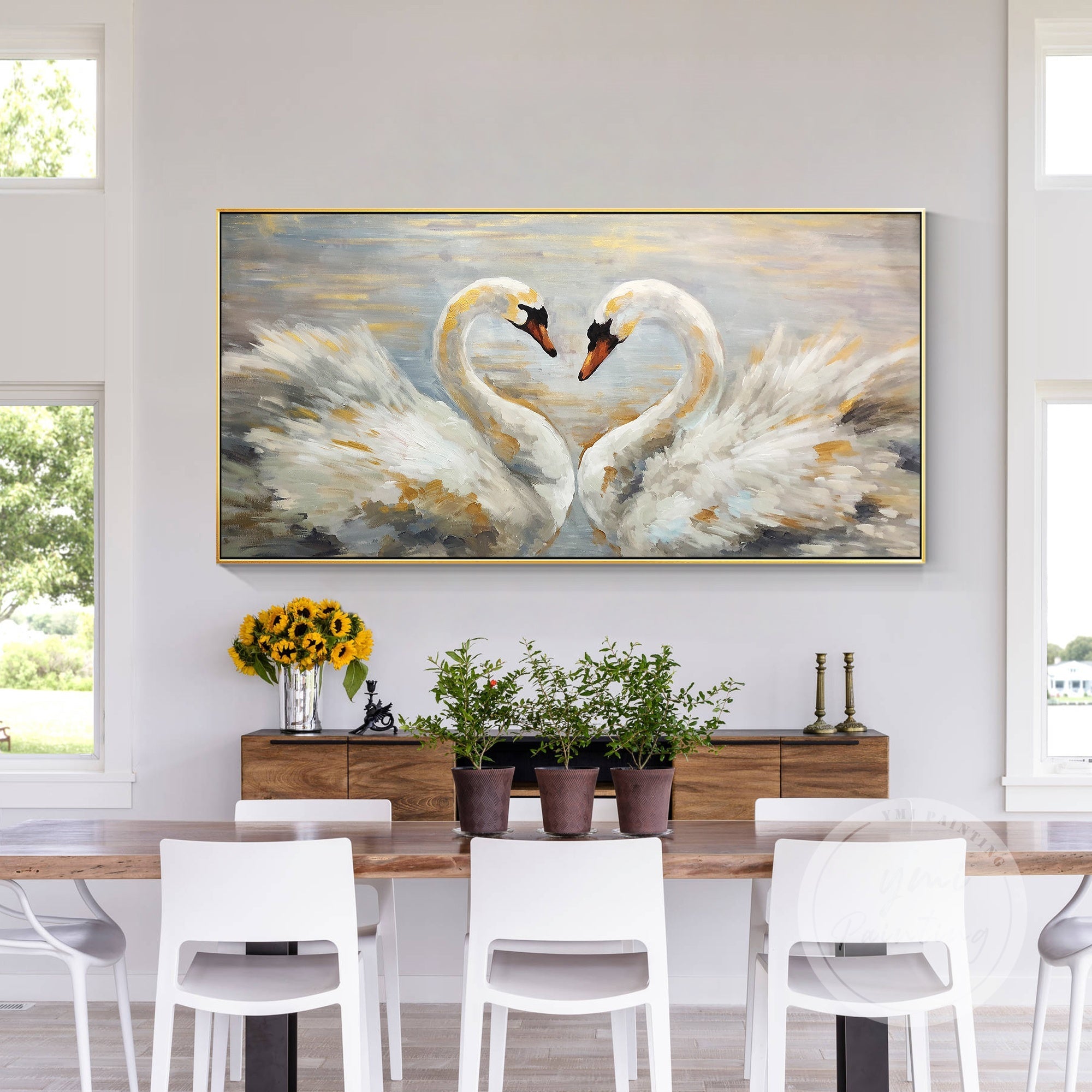 Minimalist Swan Painting representing affection and harmony.