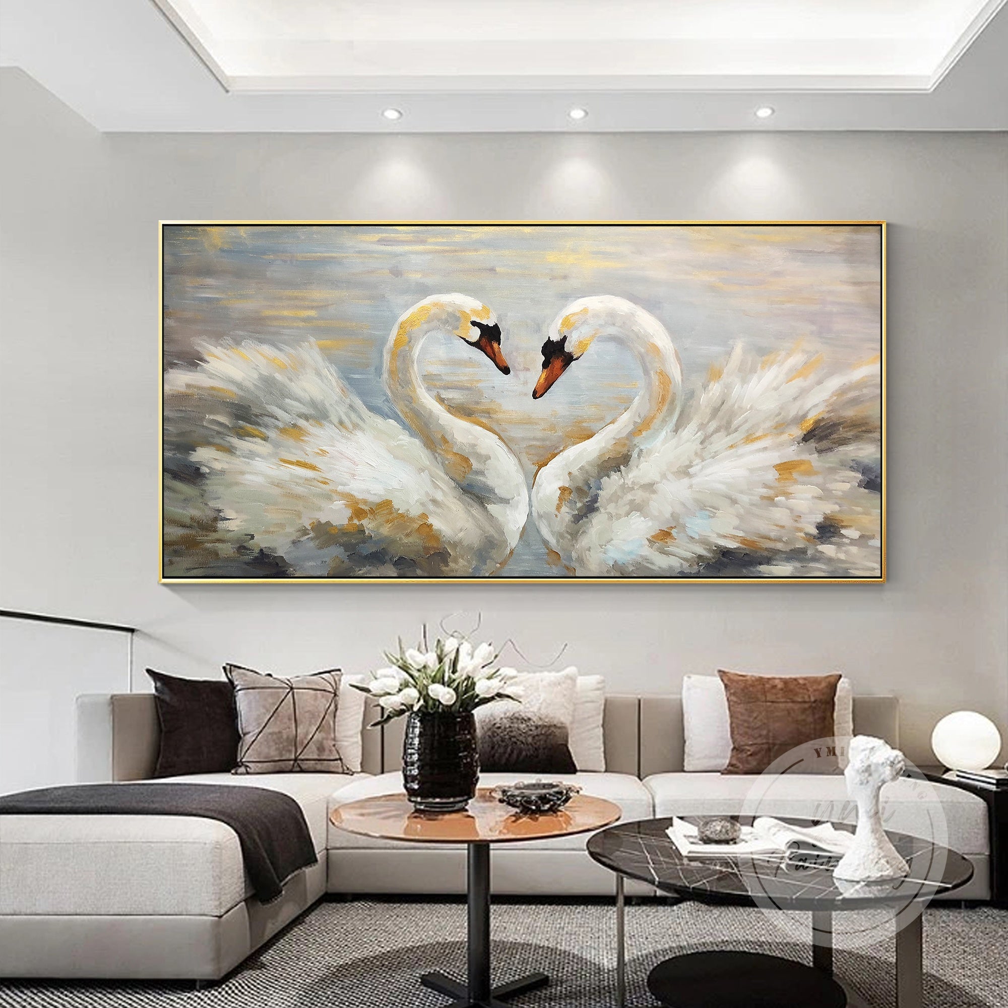 Abstract Animal Art featuring swans in a serene pose.