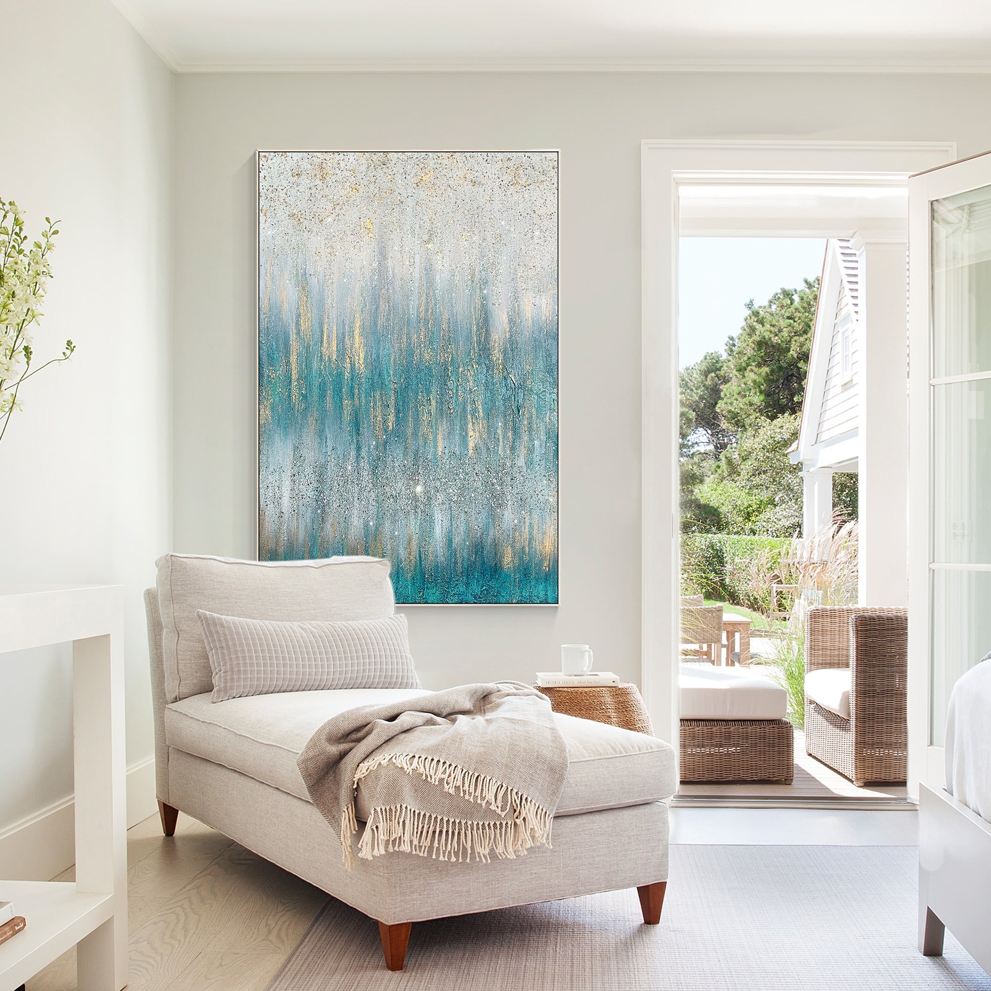 Contemporary abstract wall art in rich teal tones