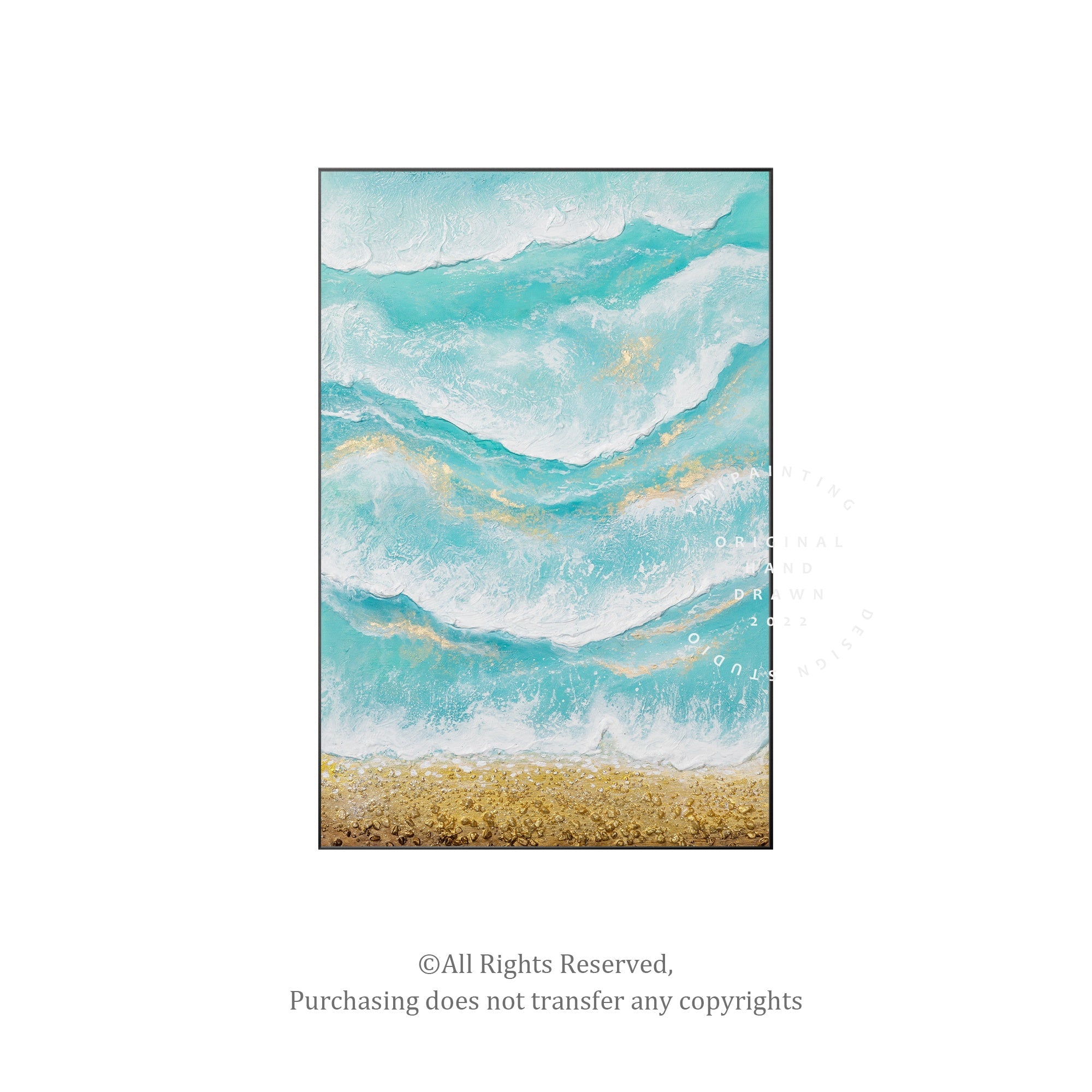 Modern beach art with turquoise water and sea foam