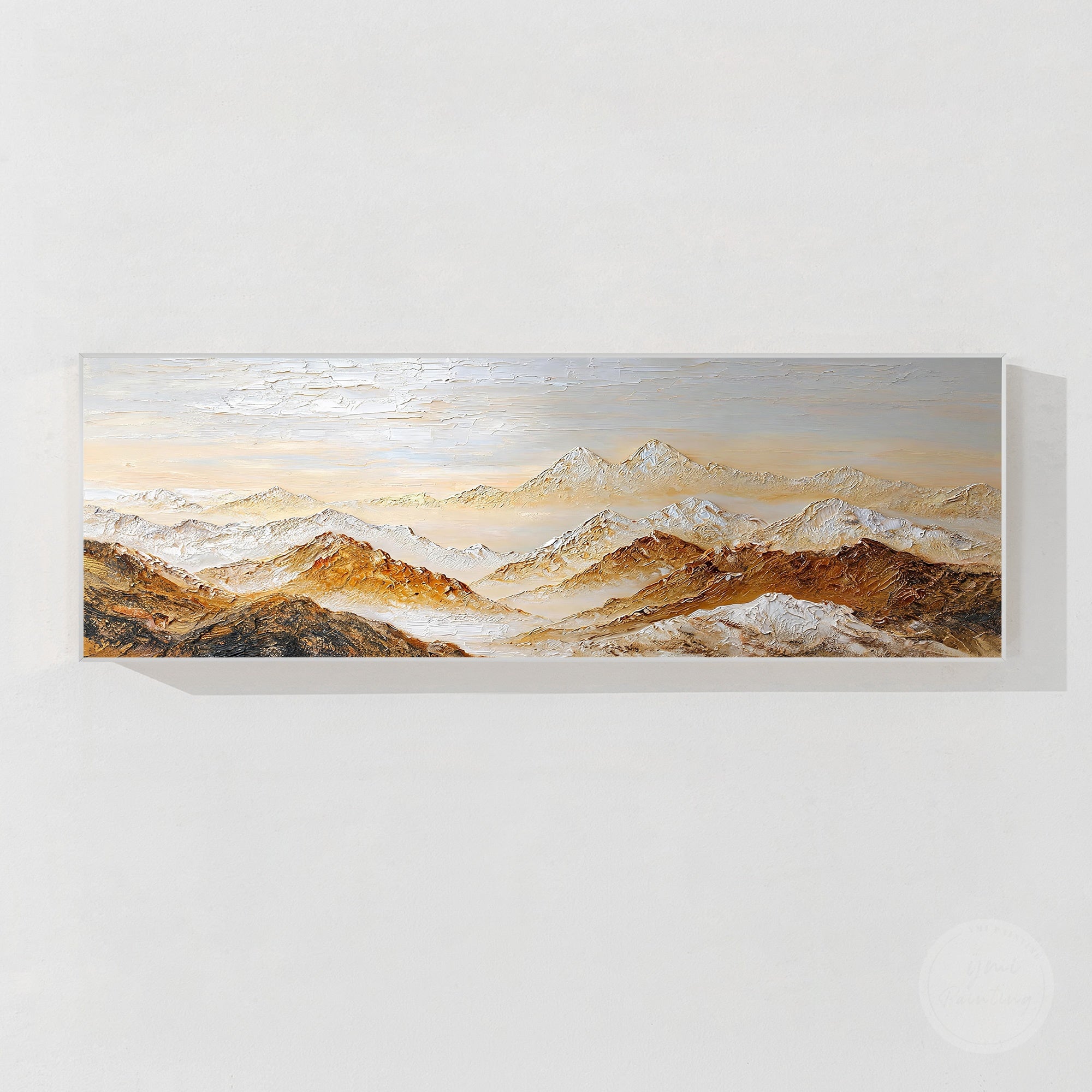Scenic mountain range textured canvas painting