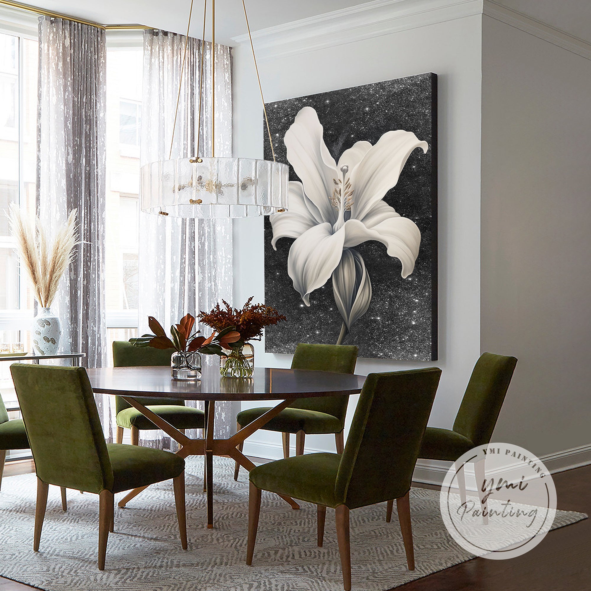 Modern monochrome floral wall decor