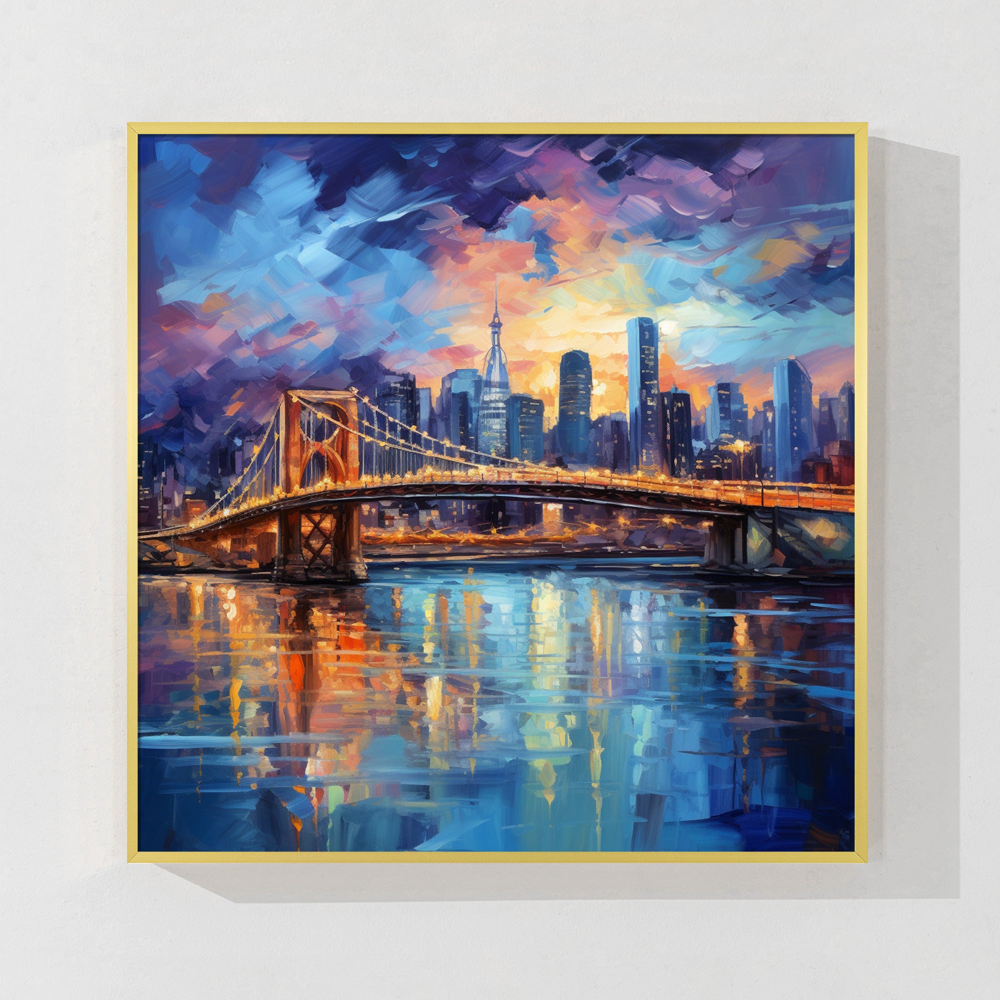 Large Toronto wall art, capturing the beauty of the city's skyline with vibrant navy and gold tones.