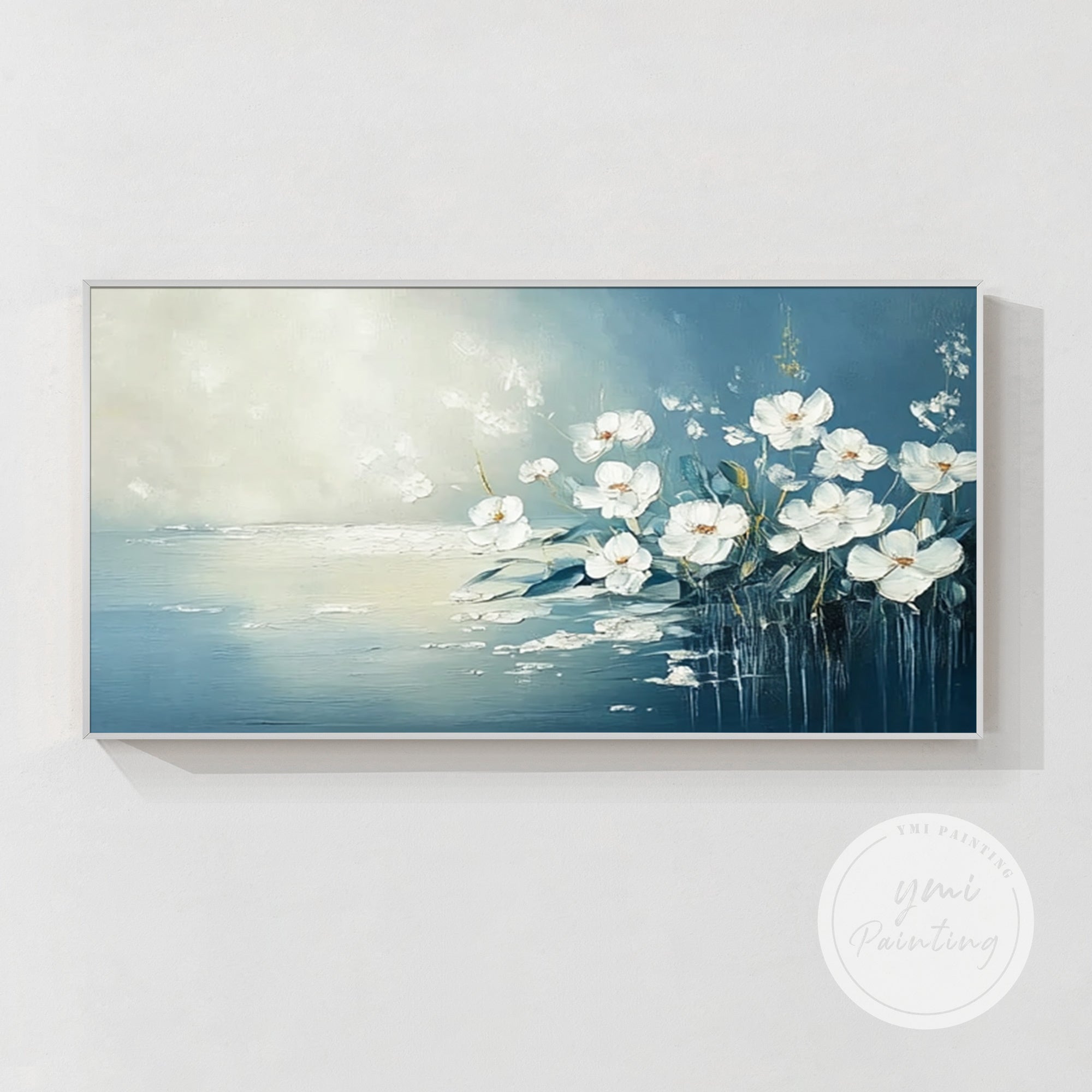 Contemporary white flower artwork for office decor