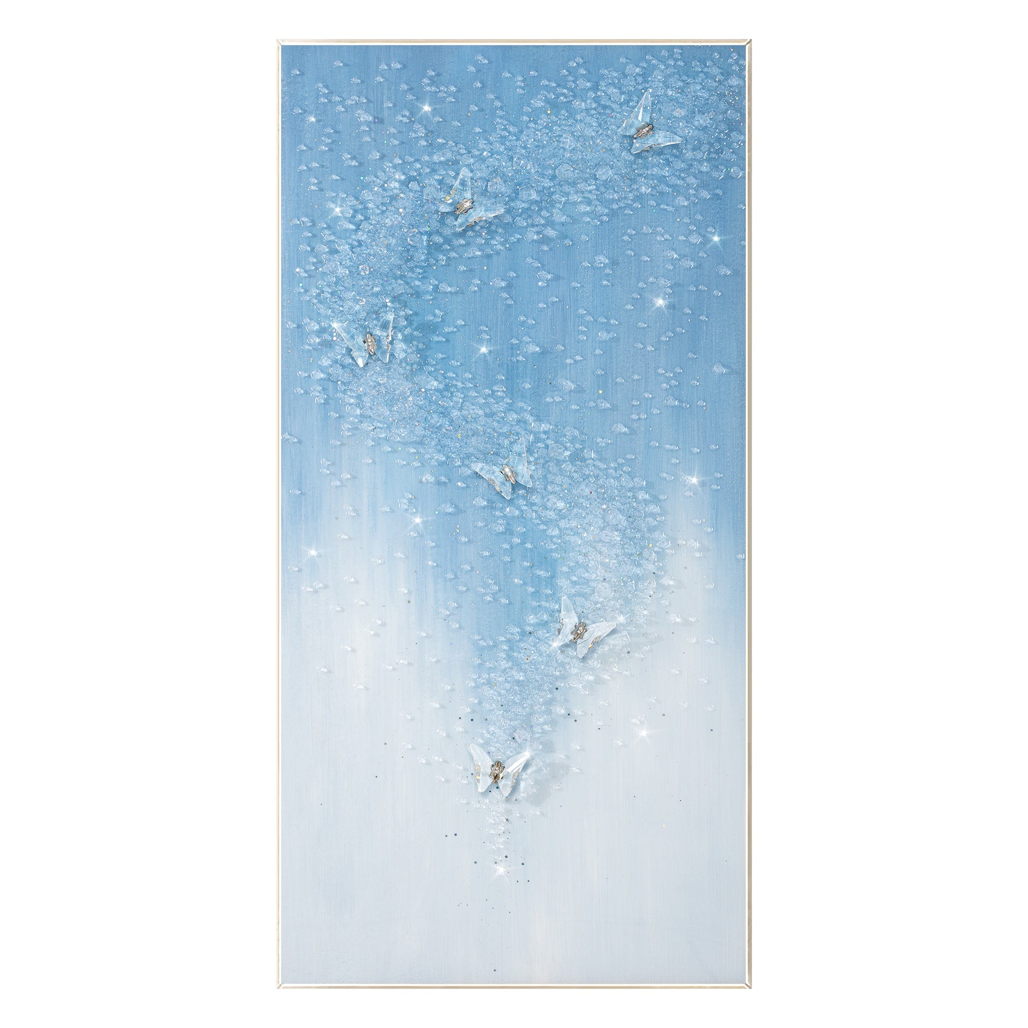 Transparent 3D butterfly wall art with full resin-coated surface and glitter accents.